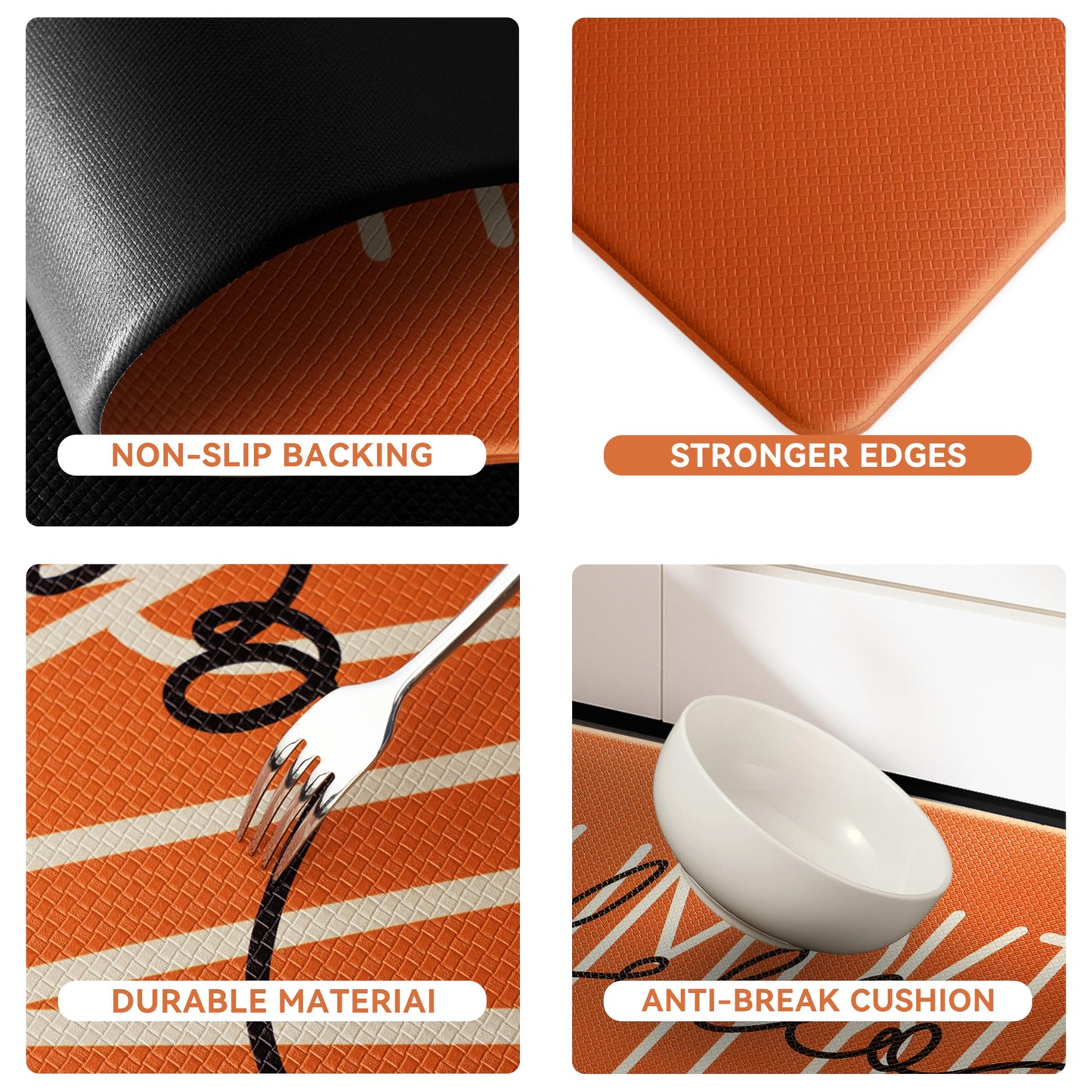 VivaNest Fall Autumn Pumpkin Orange Kitchen Rug Sets [2 PCs], Anti-Fatigue, Waterproof Non-Slip Kitchen Mats Heavy Duty Comfort Foam Rug for Kitchen, Floor, Laundry,17"x29"+17"x47"