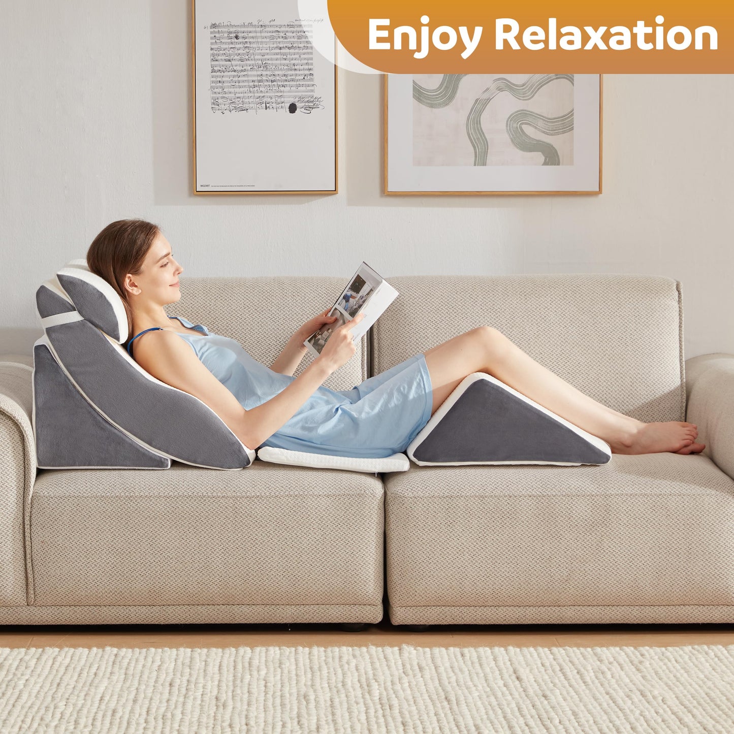 A2ZCOMFY 5PCS Orthopedic Bed Wedge Pillow Set for After Surgery, Memory Foam for Sleeping, Rotator Cuff Post Surgery, Sit Up Pillow for Shoulder and Back Support
