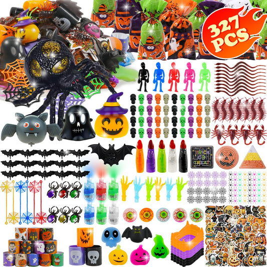327 PCS Halloween Party Assortment Bulk Goodies Party Bags Fillers Stuffers for Halloween Decoration