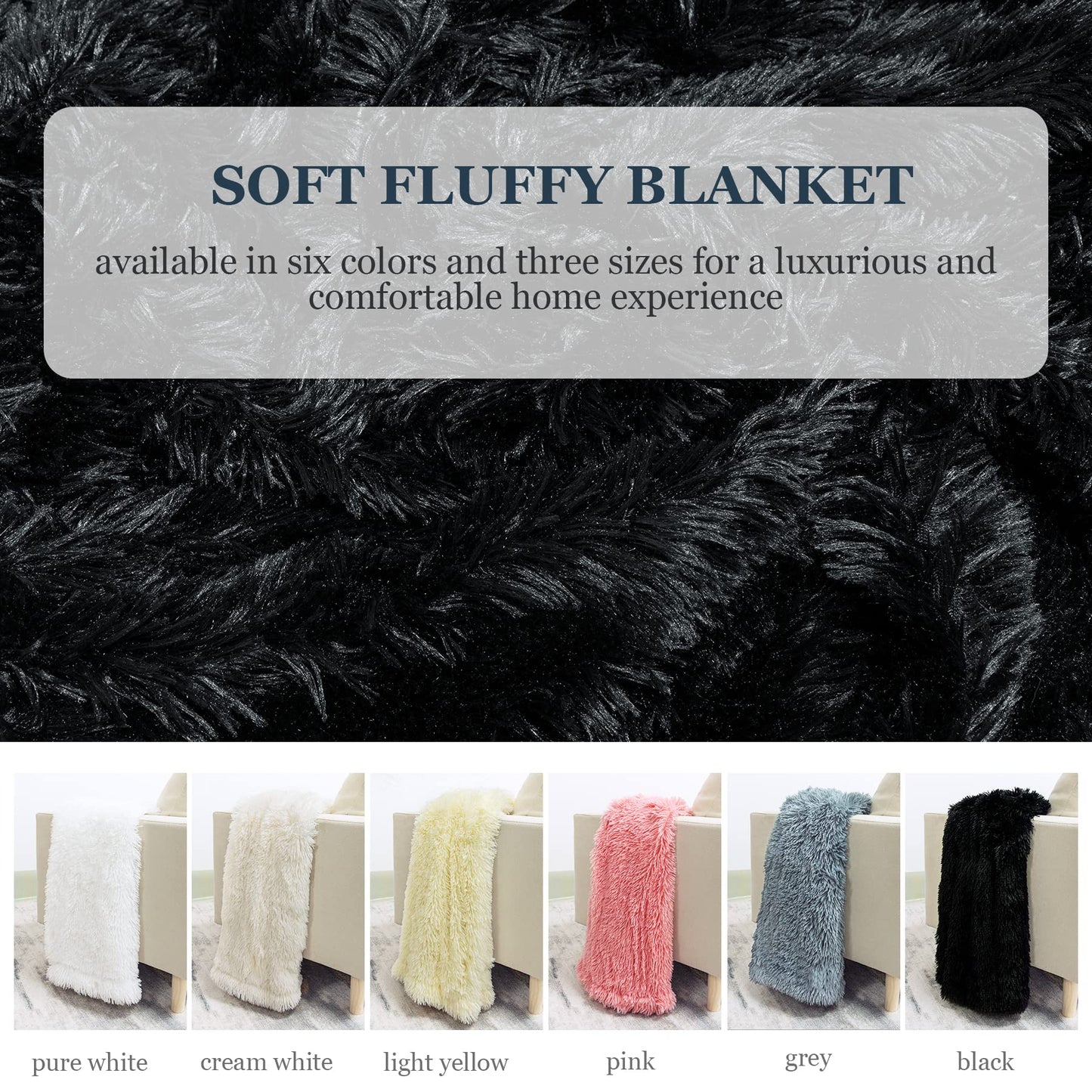 XYYZYZ Super Fluffy Throw Blanket, Faux Fur Fuzzy Blanket for Couch Sofa Bed, 50x60 Inches, Black