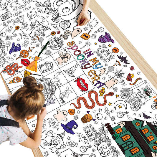 WPROICHD Halloween Giant Coloring Poster/Tablecloth - Halloween Crafts - 30 x 72 Inches Jumbo Coloring Banner Kids Crafts Gifts Activities Decor Party Favors | Merch for Girls