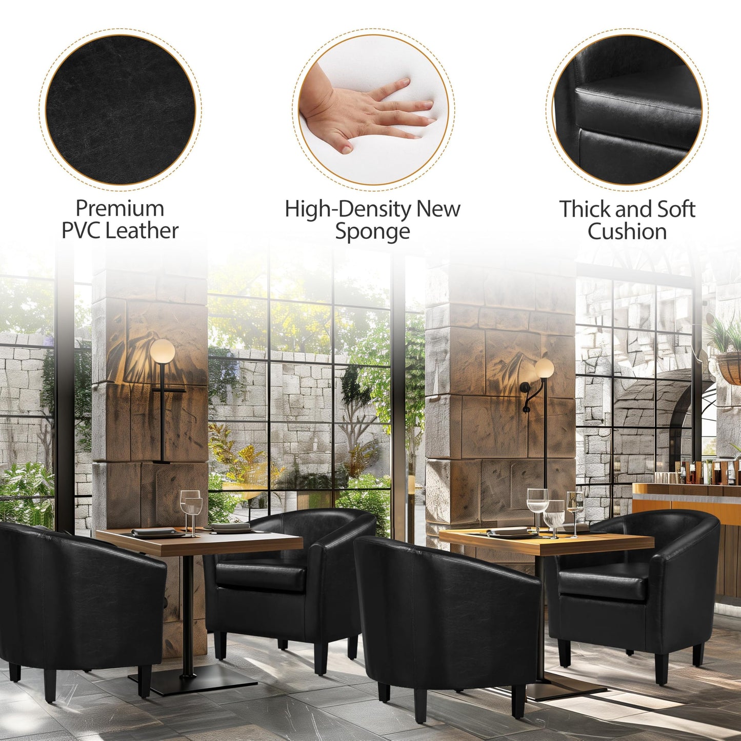 Yaheetech Barrel Chairs Set of 2, Faux Leather Club Armchairs, PU Leather Accent Chairs with Soft Padded Seat for Living Room Bedroom Waiting Reading Room, Black