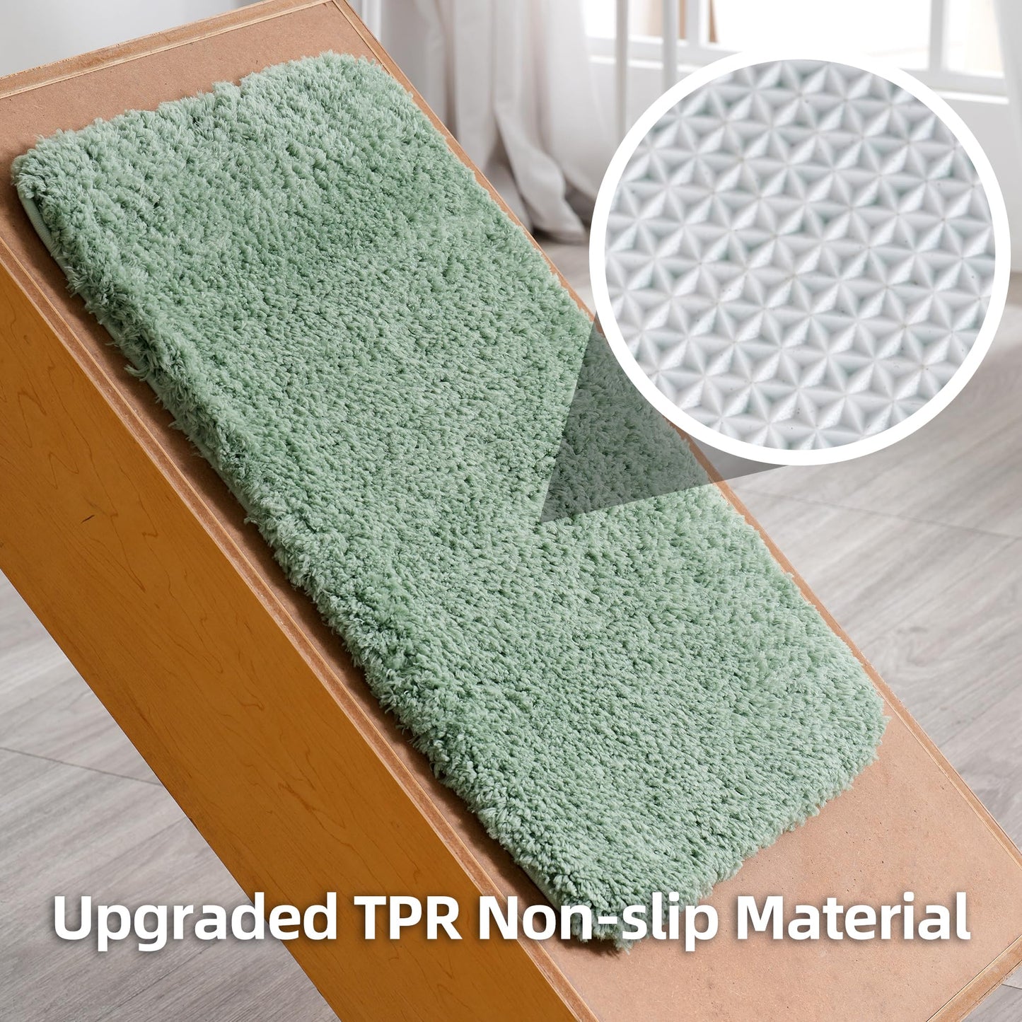 3 Pieces Luxury Bathroom Rug Set with U-Shaped Toilet Rug, Non-Slip Rubber Bottom, Thick Microfiber Fluffy Plush, Water absorption, Quick Dry, Ultra Soft, Bath Mats for Bathroom, Tub(Sage Green)