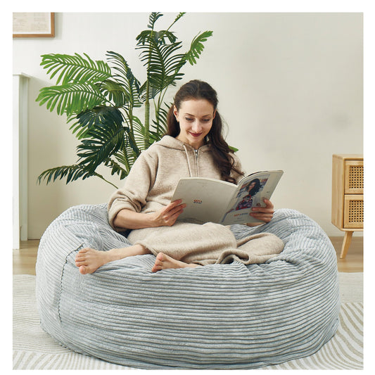 48 Inches / 4 Feet Bean Bag Chair with Memory Foam Filler for Adults and Kids, Ultra Soft Light Gray Corduroy Cover, Living Room Use, Comfortable Wrap （Corduroy 4 feet）