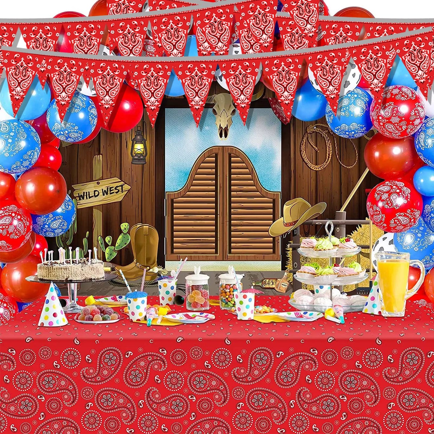 49ft Western Birthday Decorations Pennant Flag Banner Theme Triangle Flags Banner for Party