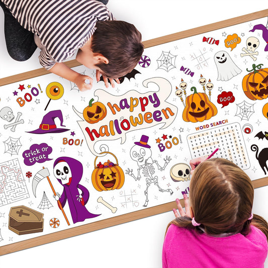 1 Pack Halloween Coloring Tablecloth for Kids,Disposable Halloween Tablecloths Coloring Table Cloth Kids Paper Tablecloth Rectangle Table Cover for Children Halloween Holiday Party Favors 30x72 Inch