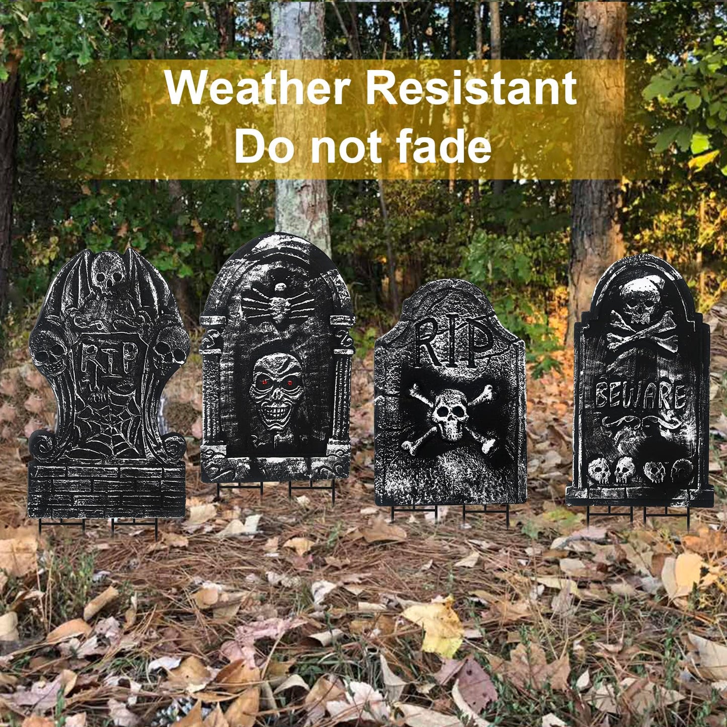 21" Halloween Tombstone - Extra Large Foam RIP Graveyard Headstones Tombstones for Graves (4 Pack), Halloween Yard Signs with Stakes Lawn Decor Outdoor Indoor Decorations