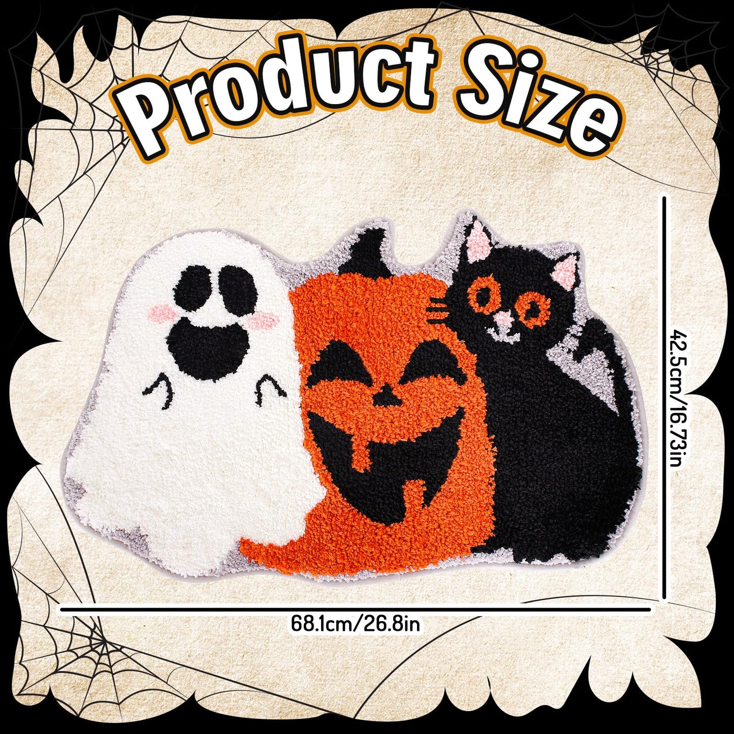 Waline Halloween Bath Rug - Pumpkin Ghost Black Cat Pattern Non Slip Shower Rugs Foot Mat for Home Kitchen Bedroom Bathroom Living Room Decor