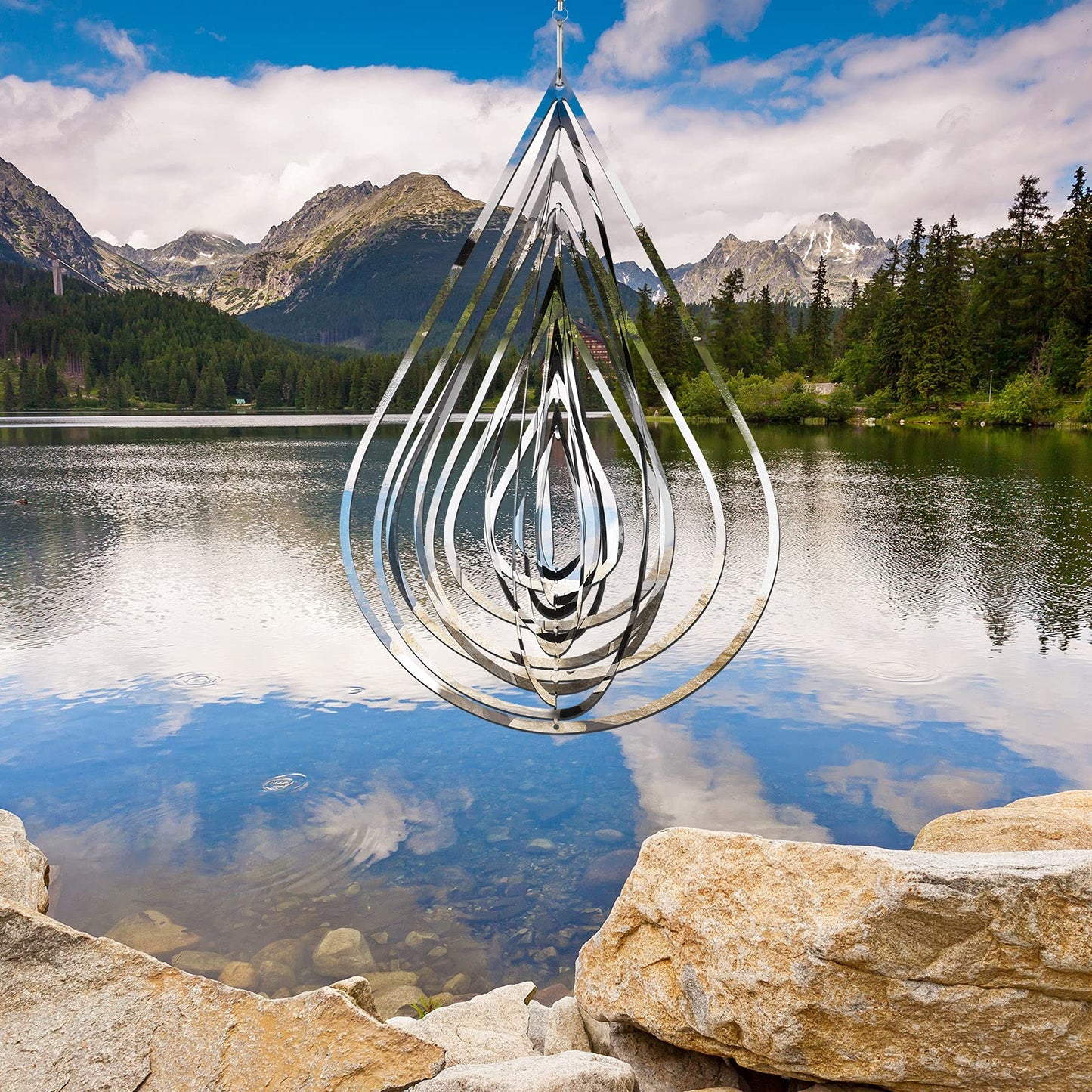 2 Pieces Heart Wind Spinner Outdoor Metal 3D Hanging Flowing Stainless Steel Mirrored Patio Wind Chime Decor for Yard Garden Balcony Women (Silver)
