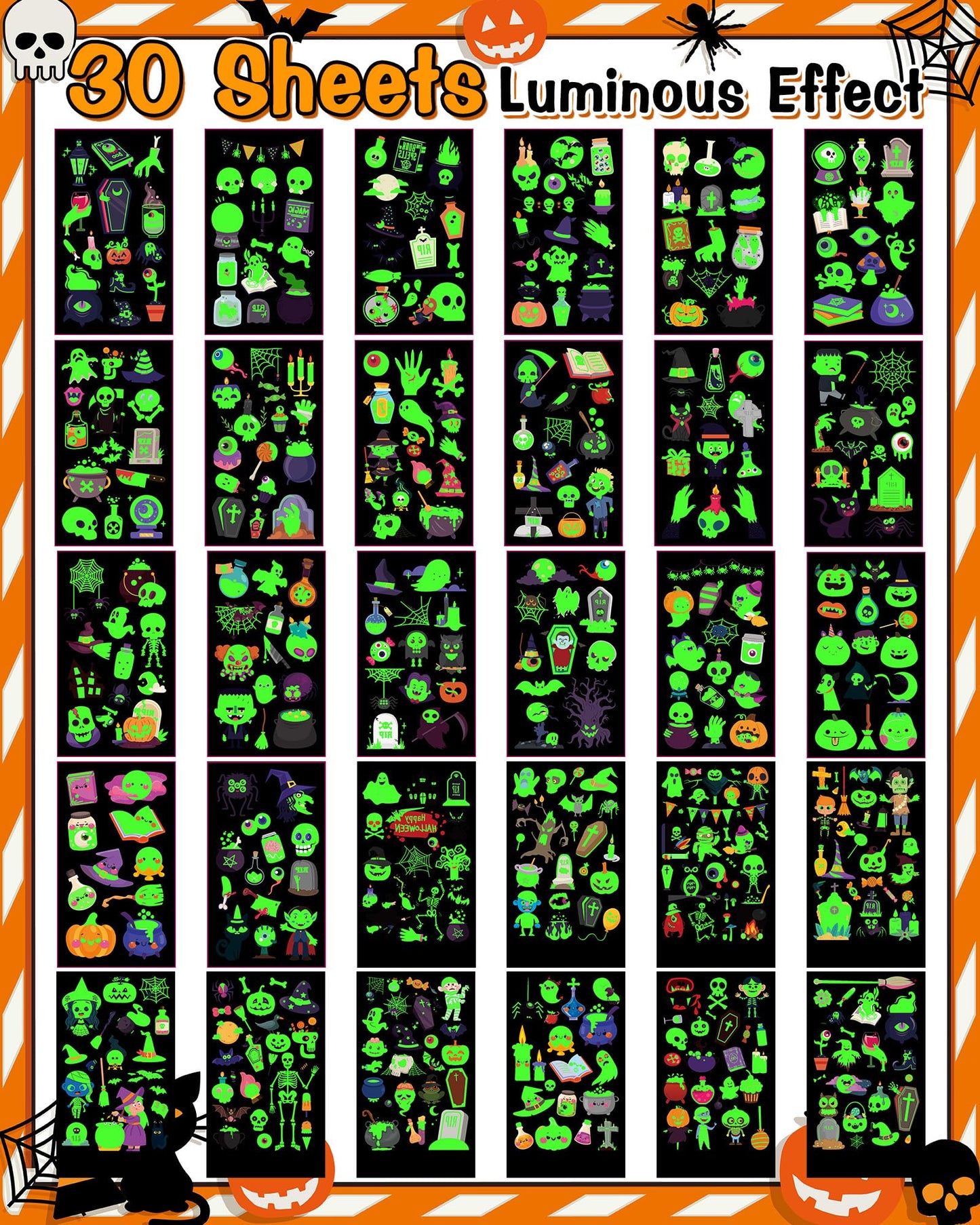 500 Styles Luminous Halloween Tattoos Party Favors for Kids, Halloween Temporary Tattoos Stickers Goodie Bag Stuffers Gifts Treats for Party Supplies