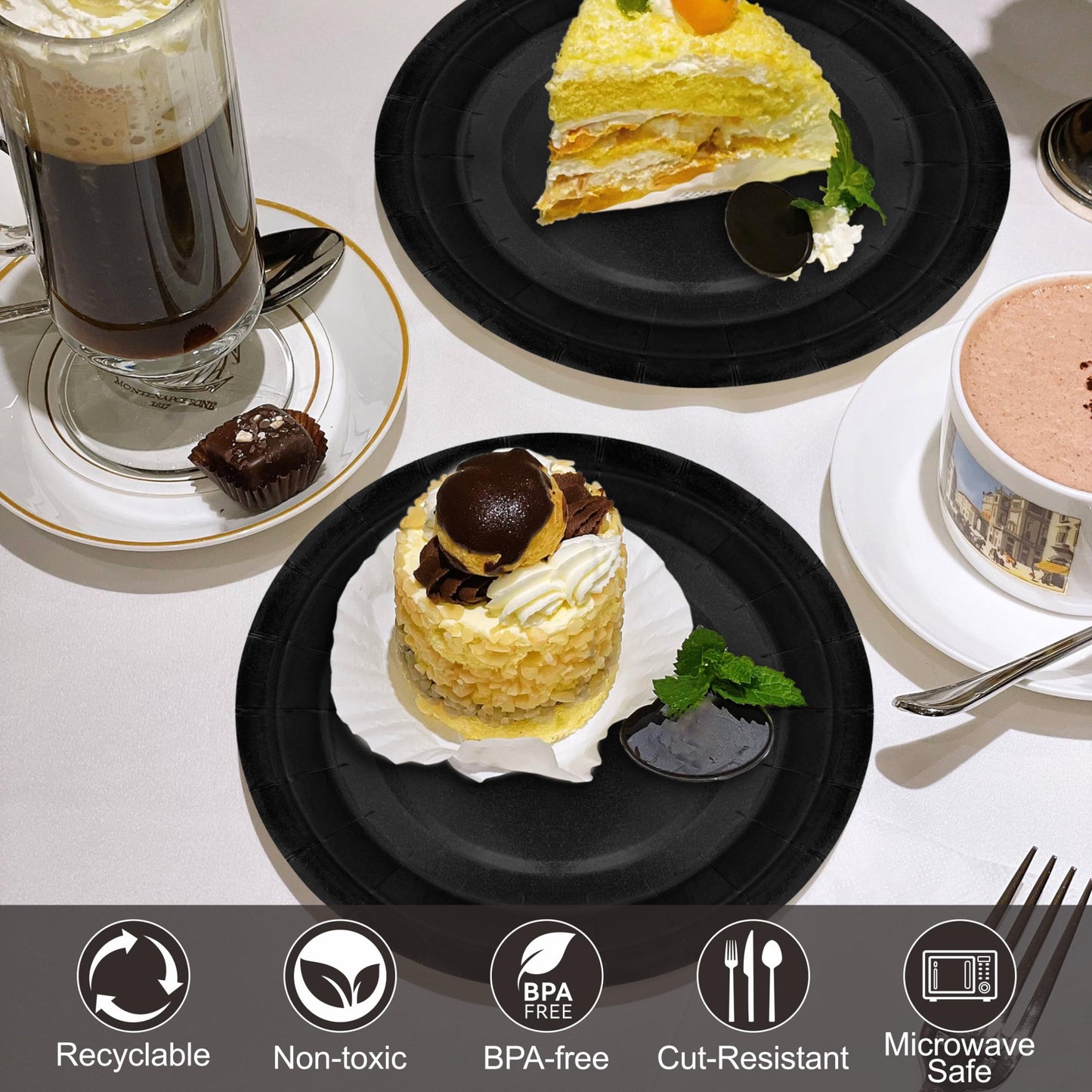 40Pcs Disposable Paper Plates Black,Including 20pcs 9" and 20pcs 7" Plates,Strong and Sturdy Disposable Plates for Party, Dinner, Holiday, Picnic,Birthday Party, Dinner Table, Wedding