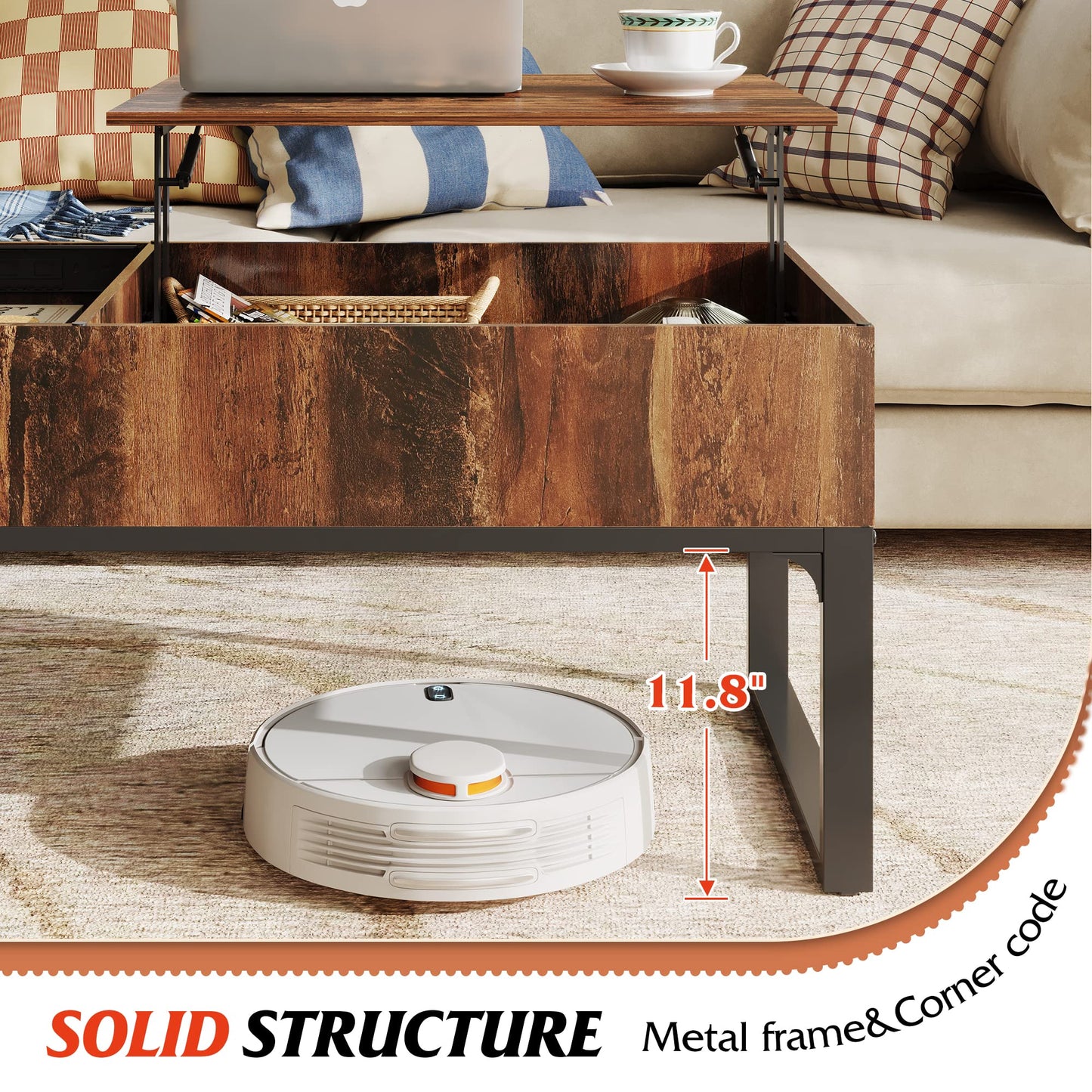 WLIVE Lift Top Coffee Table with Storage, 40.9" Coffee Table with Lifting Top & Sliding Cover, Wood Modern Center Table with 2 Hidden Compartment for Living Room, Retro Brown