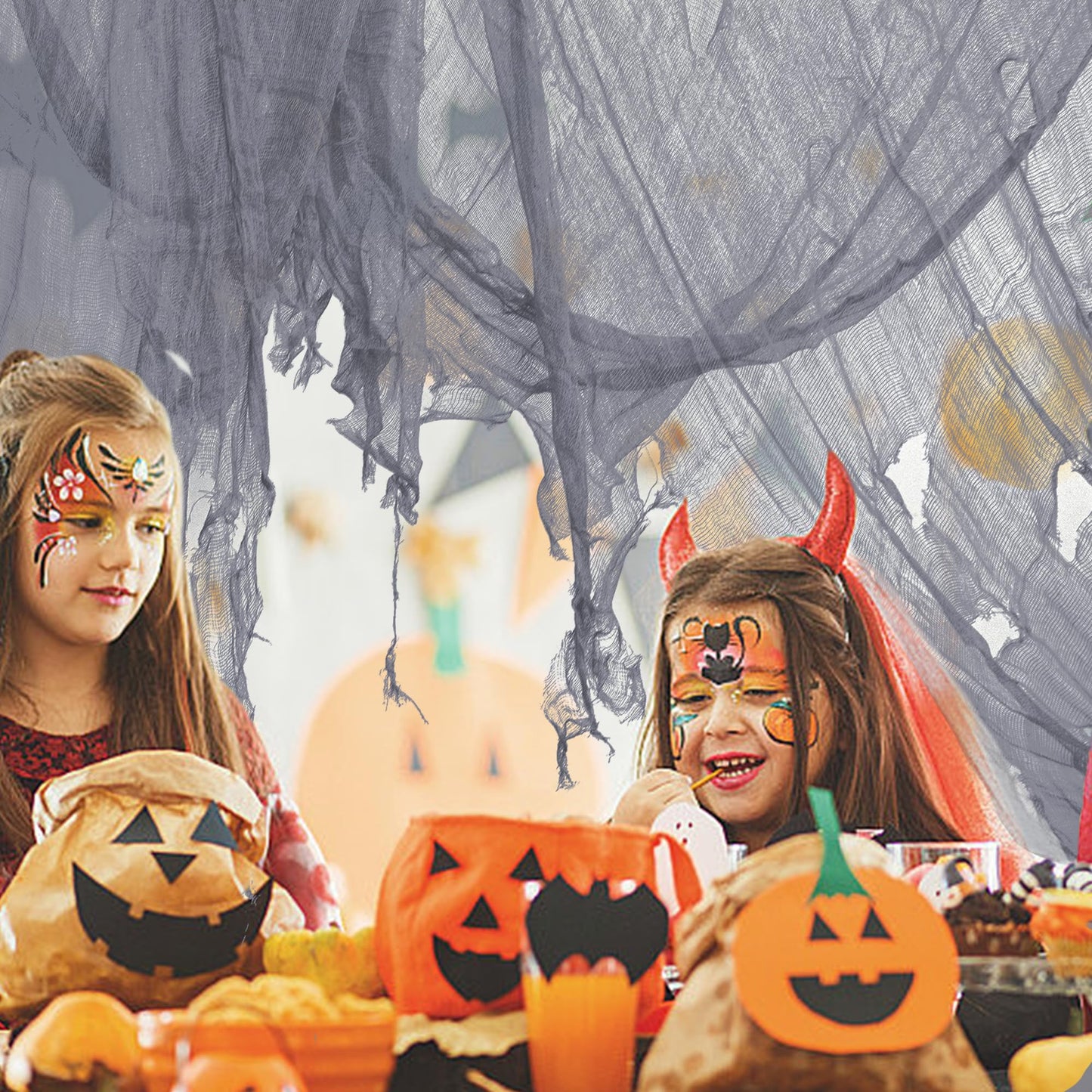 Watayo 600 x 40 Inch Large Size Halloween Creepy Cloth- Gray Halloween Spooky Fabric Cloth- Scary Creepy Gauze Cloth for Halloween Party Haunted House Windows Doorways Decorations