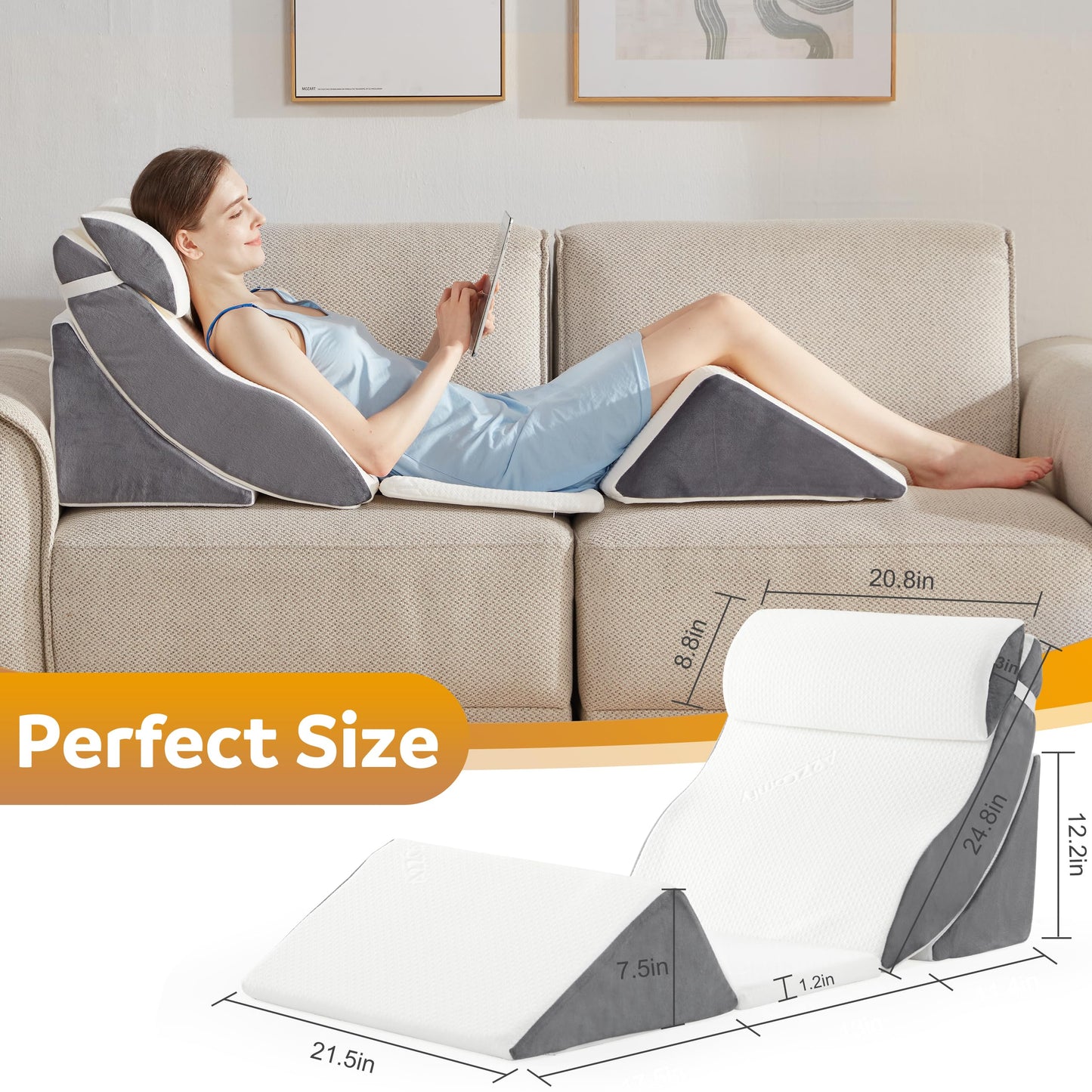 A2ZCOMFY 5PCS Orthopedic Bed Wedge Pillow Set for After Surgery, Memory Foam for Sleeping, Rotator Cuff Post Surgery, Sit Up Pillow for Shoulder and Back Support