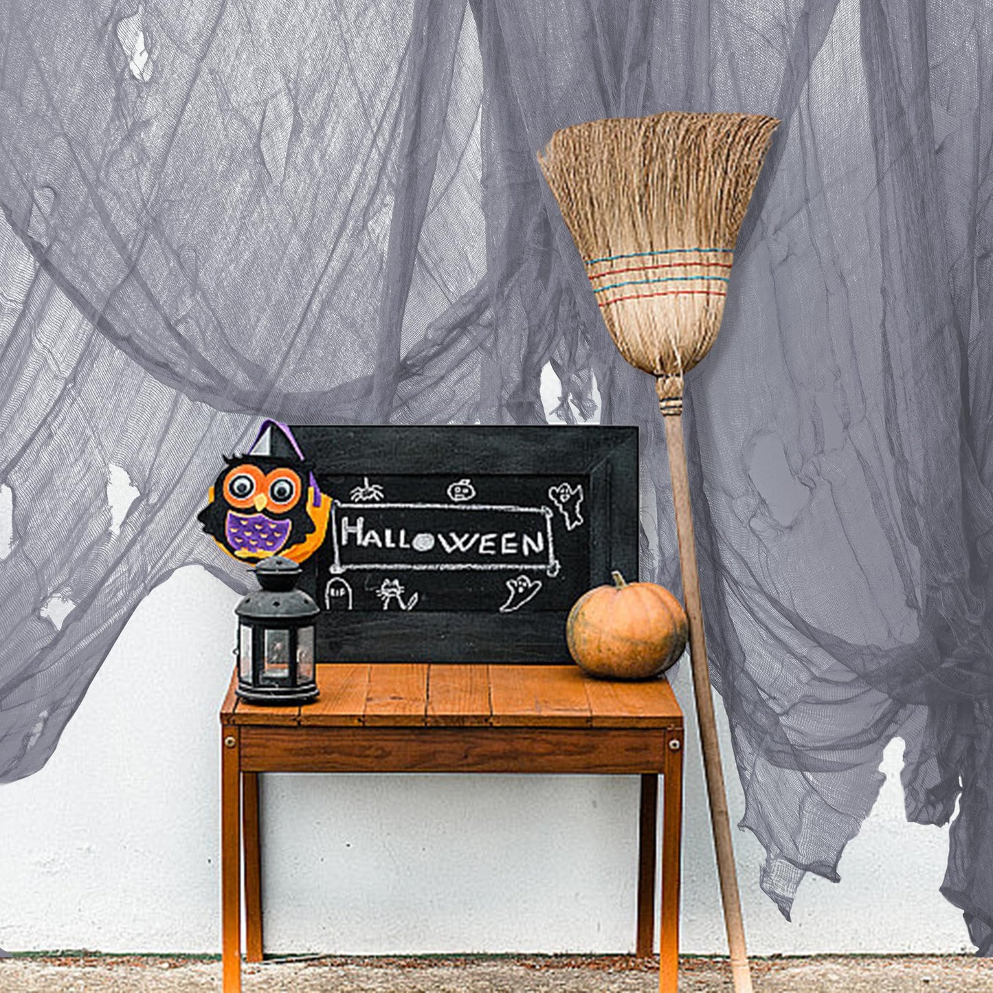 Watayo 600 x 40 Inch Large Size Halloween Creepy Cloth- Gray Halloween Spooky Fabric Cloth- Scary Creepy Gauze Cloth for Halloween Party Haunted House Windows Doorways Decorations