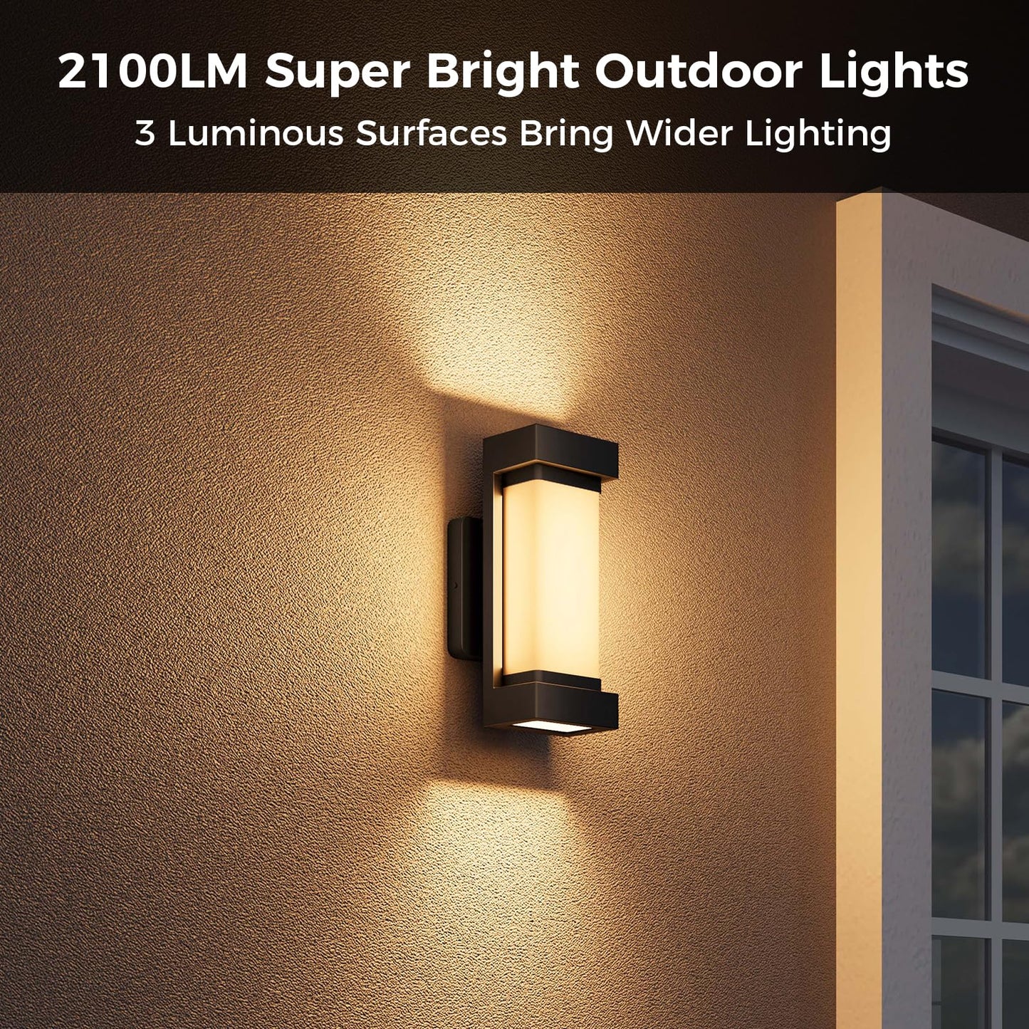 XMCOSY+ Outdoor Wall Lights, 2100LM Smart LED Porch Lights Outdoor, RGBCW Exterior Lighting Sconce, Wi-Fi Control, Compatible with Alexa, IP65 Waterproof, 2 Pack