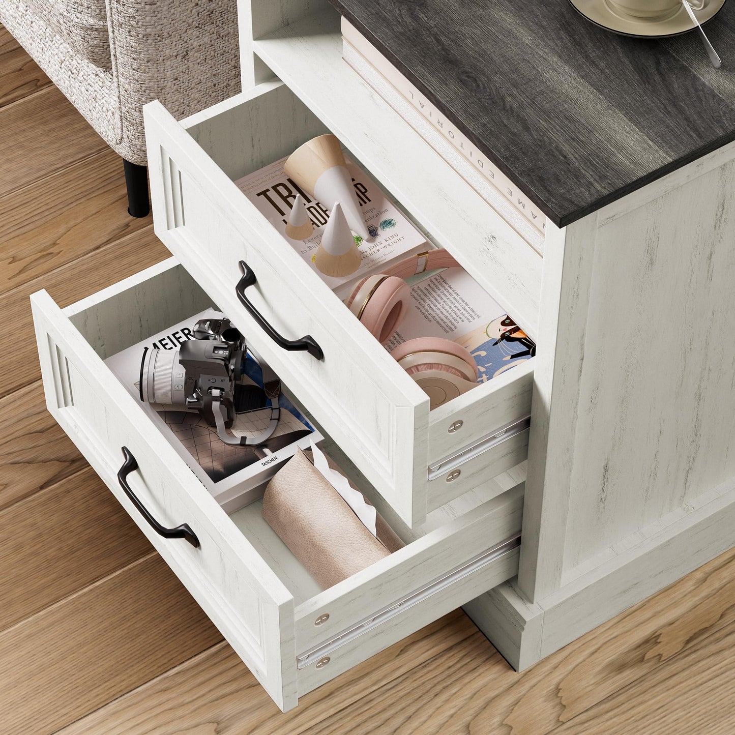 3 Pcs Farmhouse Dresser and Nightstand Sets for Bedroom, 7 Drawer Dresser & Nightstand Set of 2, Rustic Wooden Chest of Drawers Wide Storage Organizer for Bedroom, White
