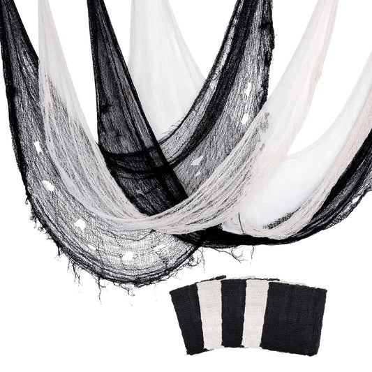 5 Pcs Halloween Creepy Cloth, 30 x 72 Inch Scary Spooky Fabric Cloth, Freaky Loose Weave Fabric Creepy Gauze for Halloween Party Decoration (3 Black + 2 White)