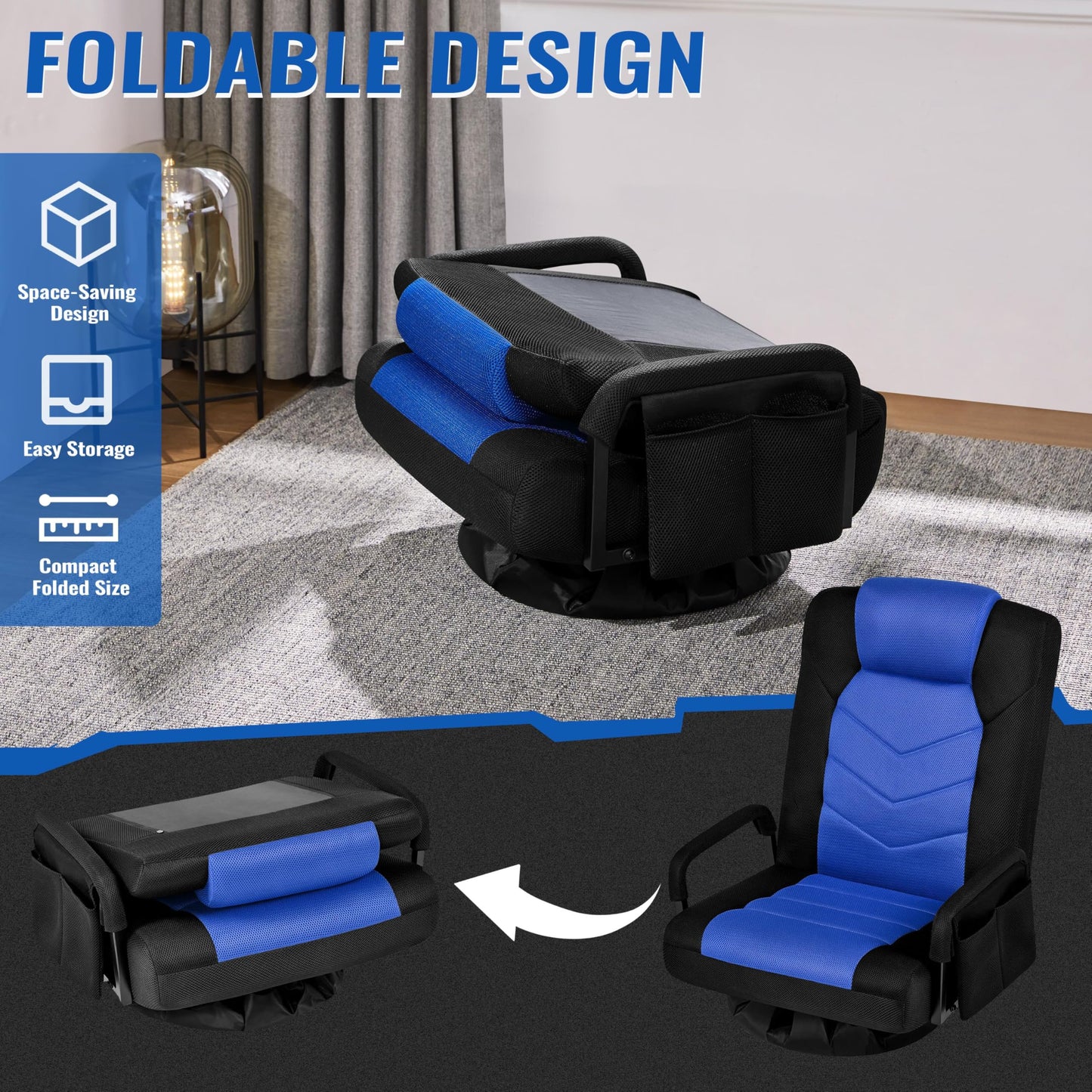 Yaheetech Floor Gaming Chair Swivel Video Game Chair Multipurpose Lazy Lounger Couch for Playing Games, TV, Reading with 6 Adjustable Position, Side Pocket, Armrest Handles