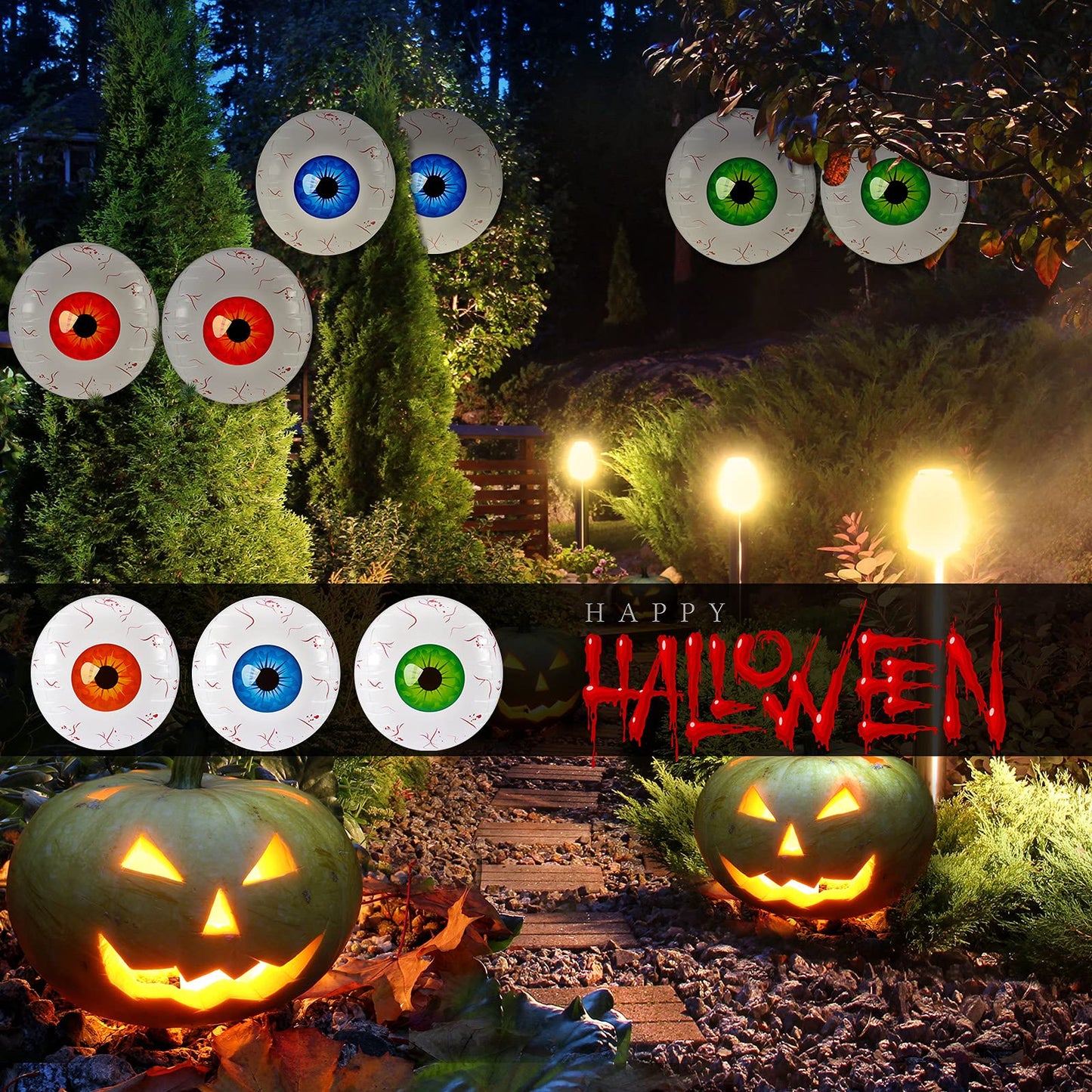 6 Pieces Halloween Pool Floats 22 Inches Inflatable Eyeball for Indoor and Outdoor Garden Yard Halloween Party Beach Balls Decorations, Green, Blue, Red
