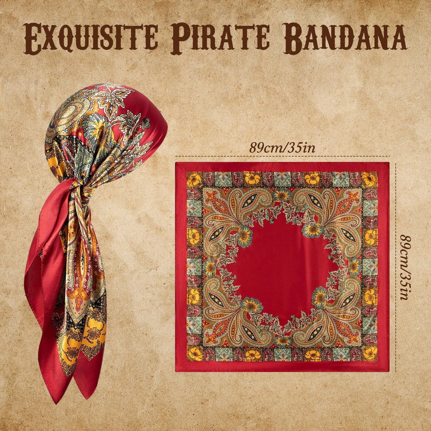 8 Pcs Pirate Costume Accessories for Women Men, Bandanas Head Scarf Eye Patch Sash Necklace Bracelet Chain Belt Earring Telescope Pirate Accessories for Halloween Cosplay Party