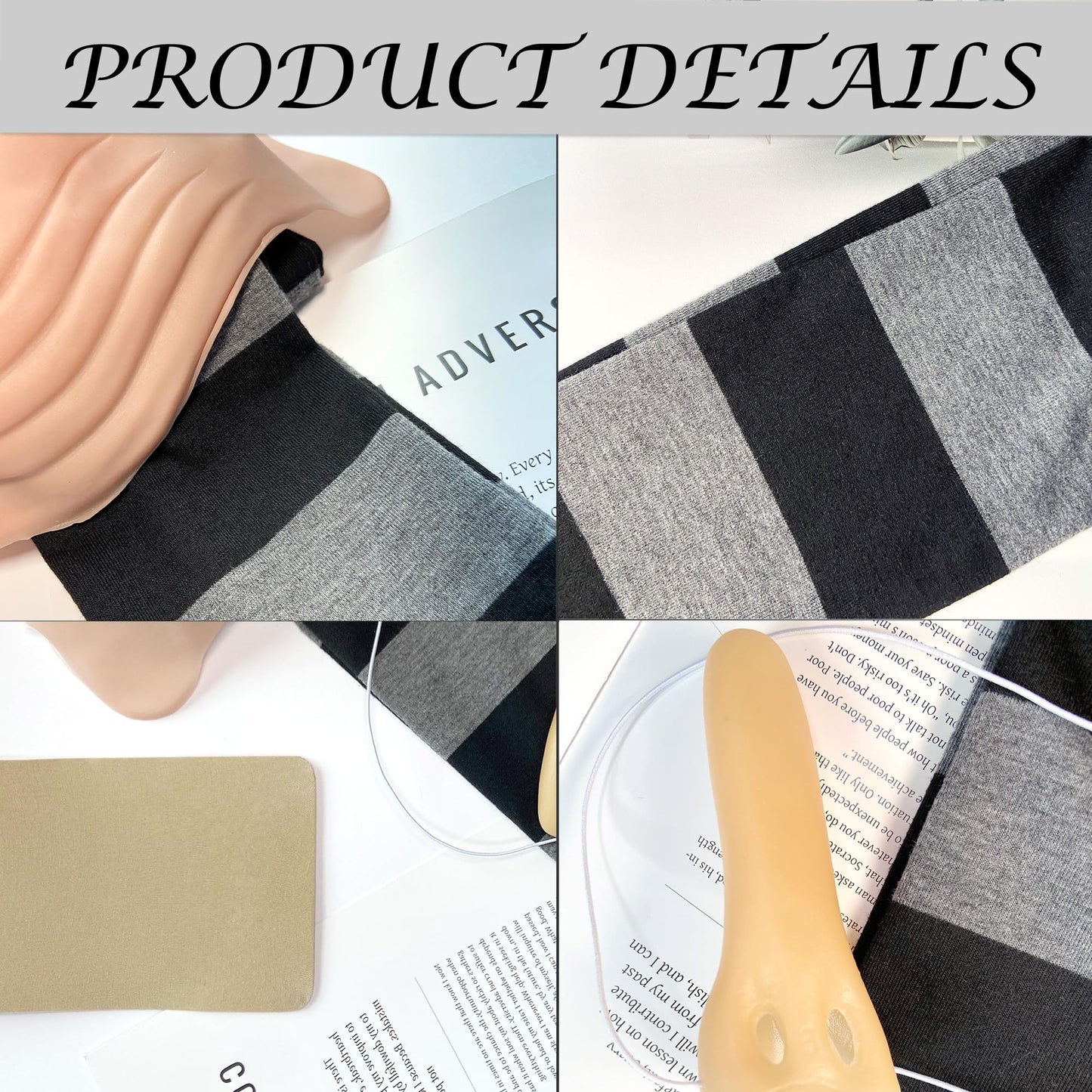 4 Pack Halloween Costume Accessories for Adults Black Gray Striped Scarf Fake Nose Makeup Latex Bald Head Wig Cap Christmas Cosplay Party Set