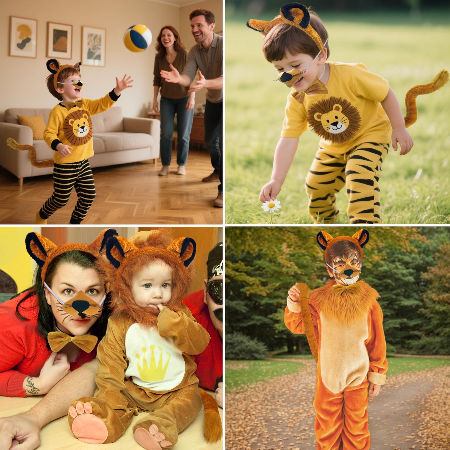 4Pcs Lion Ears Costume Headband Nose Tail Bow Tie Lion Themed Party for Women Birthday Halloween Dress up Adult
