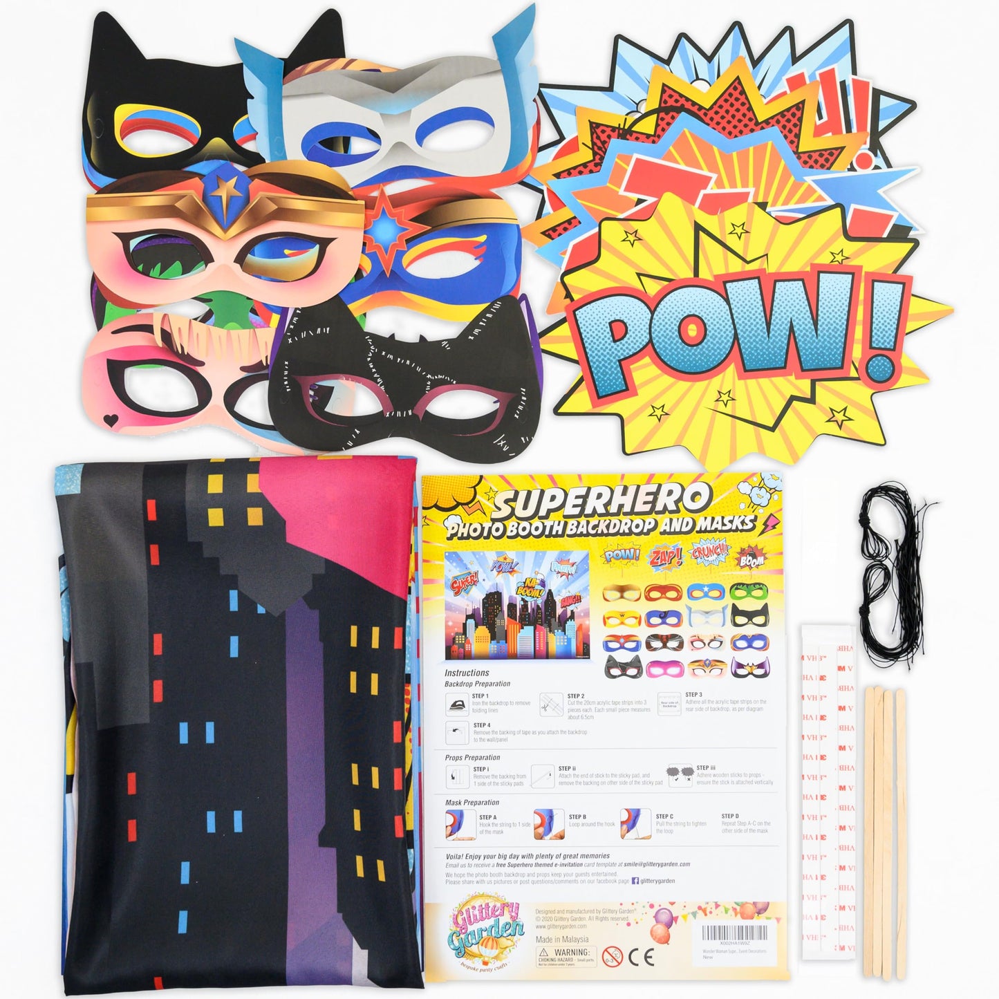 Wonder Woman and Other Superheroes Cityscape Photography Backdrop, Studio Props & Mask. Great as Super Hero City Photo Booth Background – Girl Birthday Party & Event Decorations
