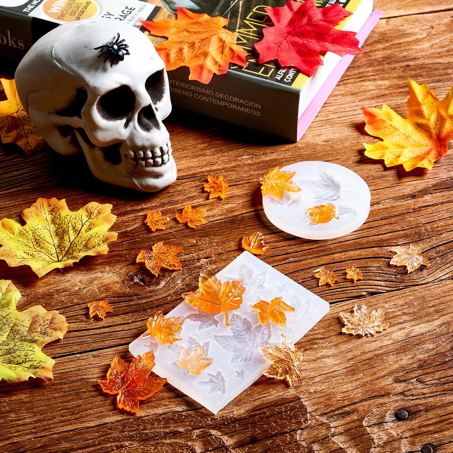 7 Pieces Pumpkin Silicone Molds Halloween Resin Molds Thanksgiving Candle Epoxy Maple Molds Mixed Ghost Mold for Fall DIY Craft Making Decoration Supplies