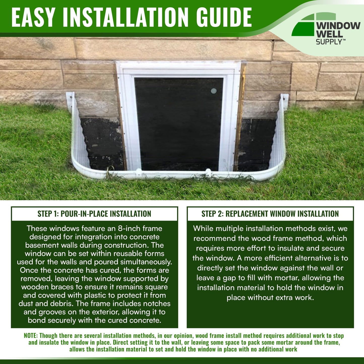 Window Well Supply - Argon Filled in-Swing Casement Basement Egress Window (31" W x 40" H), Vinyl Basement Window - Secure Windows, House Windows Replacement, White Vinyl Frame
