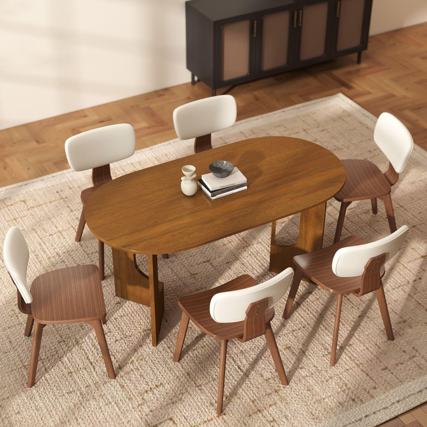 63 Inch Oval Dining Table for 4-6 People, Wooden Dining Room Table with Heavy Duty Legs, Mid Century Modern Dinner Table Kitchen Tables for Dining Room, Easy Clean(Walnut)