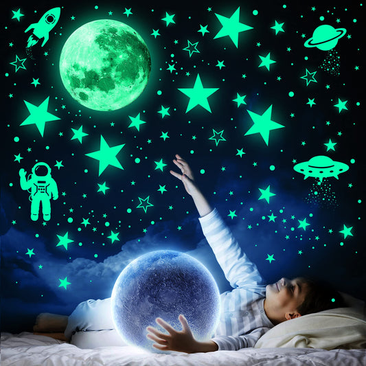 1078 PCS Glow in The Dark Stars for Ceiling Planets Galaxy Space Nursery Wall Stickers Rocket Astronaut Kids Boys Room Decorations Bedroom
