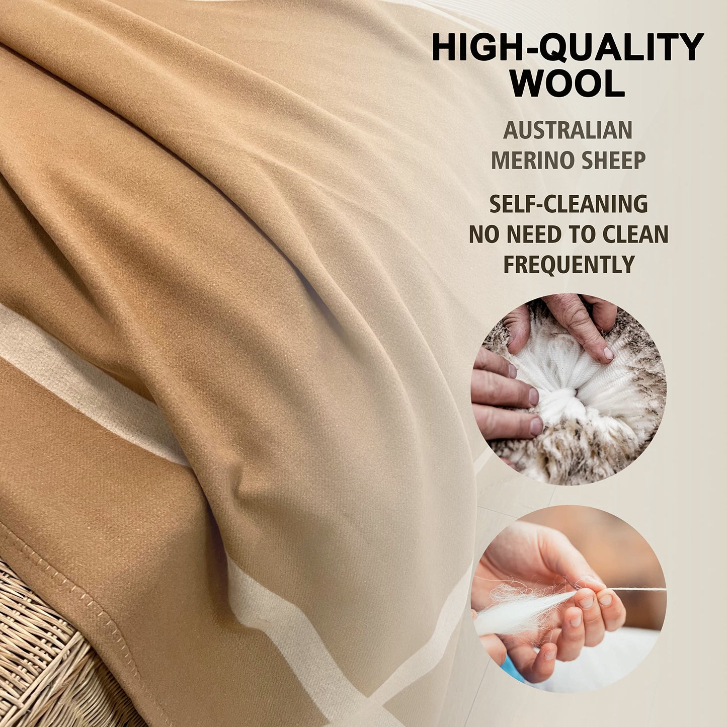Wool Blanket & Throws 90% Wool Warm Blanket Soft Couch Blankets 75"x55" Twin Throw Blankets for Living Room, Camping, Outdoors, or Car Travel with Exquisite Box for Gift (Camel)