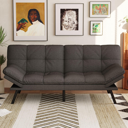 Vyfipt Convertible Futon Sofa Bed, 71" Memory Foam Futon Couch with Detachable,Adjustable Backrest,Linen Fabric Folding Small Loveseat Sleeper for for Living Room,RV,Office,Apartment,Dark Grey