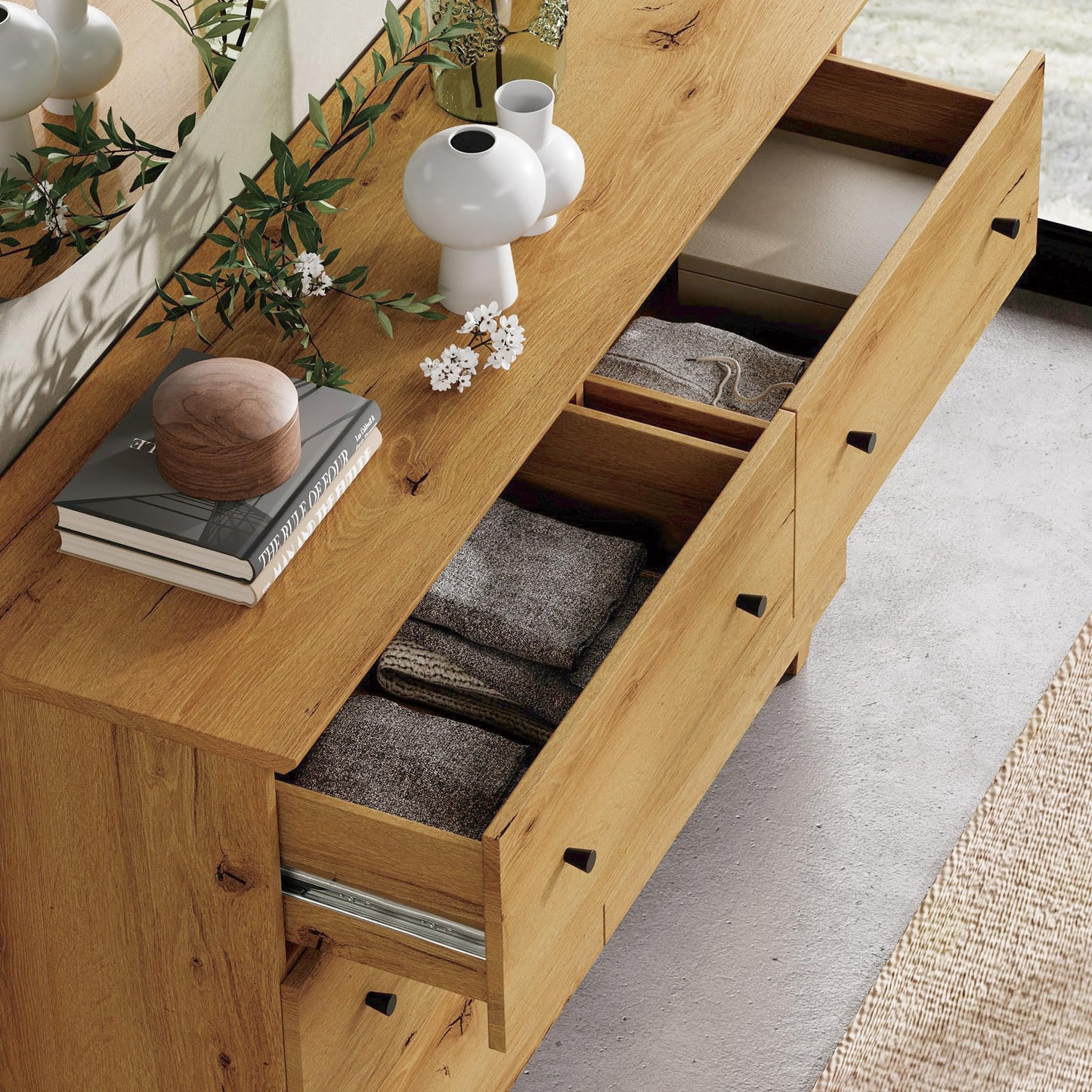 WAMPAT Dresser with 6 Drawers for Bedroom, Wooden Kids Dressers with Wide Chest of Drawers, Modern Closet Storage Organizer Furniture with Solid Wood Legs for Living Room, Hallway, Nursery, Oak Brown