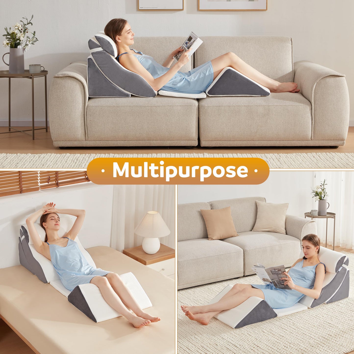 A2ZCOMFY 5PCS Orthopedic Bed Wedge Pillow Set for After Surgery, Memory Foam for Sleeping, Rotator Cuff Post Surgery, Sit Up Pillow for Shoulder and Back Support