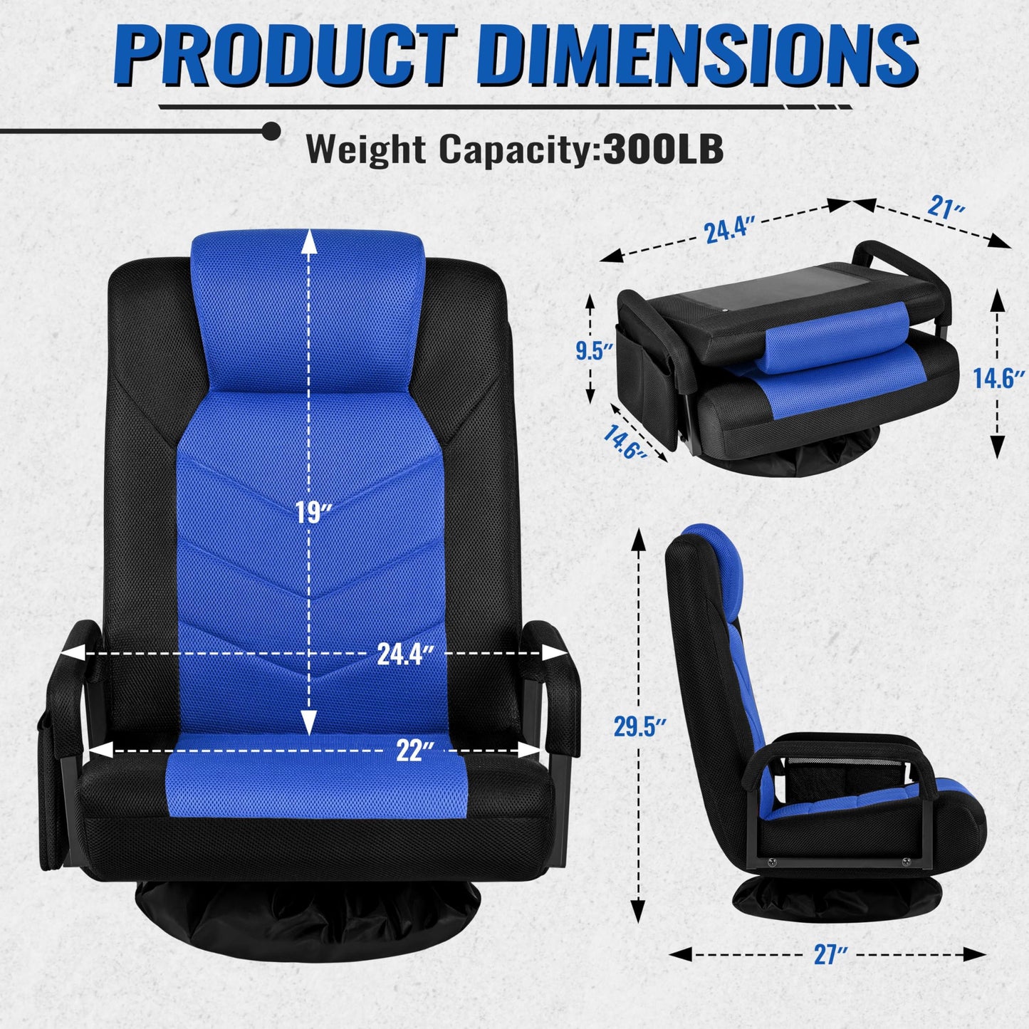 Yaheetech Floor Gaming Chair Swivel Video Game Chair Multipurpose Lazy Lounger Couch for Playing Games, TV, Reading with 6 Adjustable Position, Side Pocket, Armrest Handles