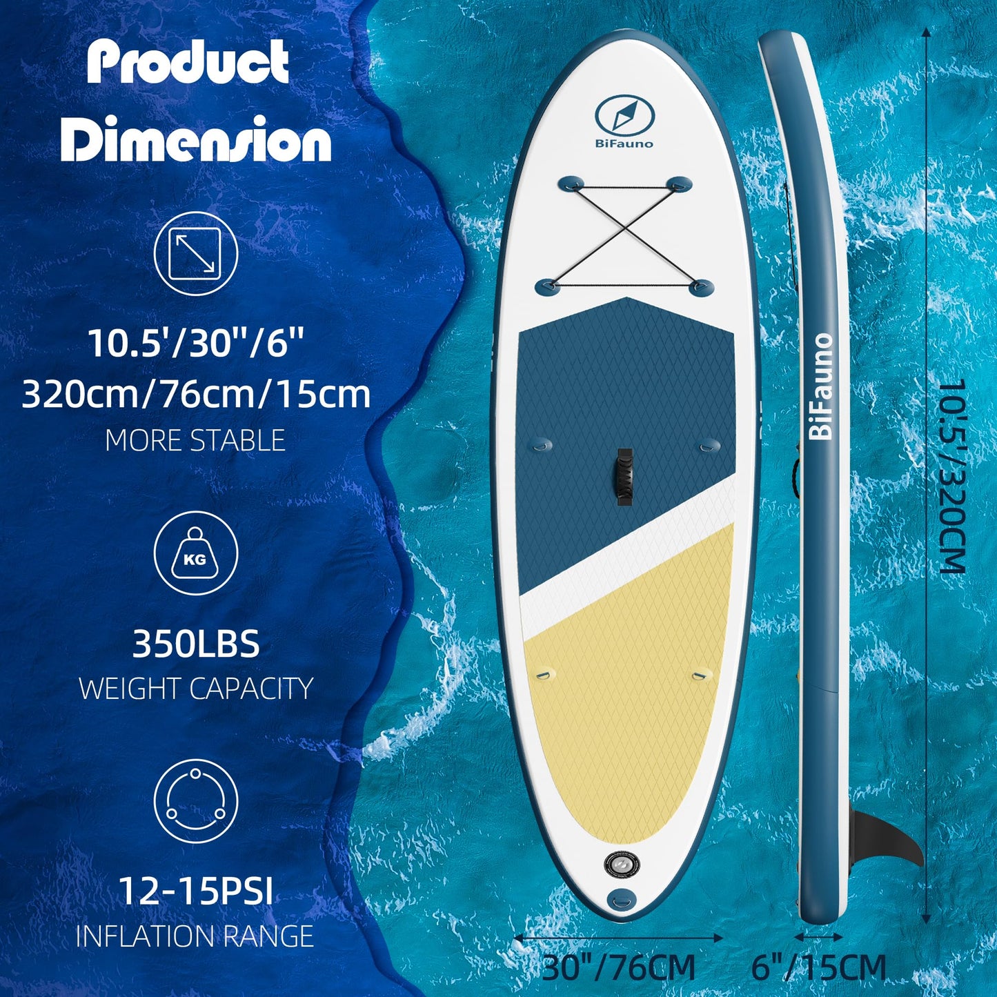 Bifanuo Inflatable Stand Up Paddle Board for Adults with SUP Accessories and Backpack Paddle Boards Non-Slip Deck, Wide Stance, Bottom Fin, Double Action Pump