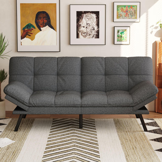 Vyfipt Convertible Futon Sofa Bed, 71" Memory Foam Futon Couch with Detachable,Adjustable Backrest,Linen Fabric Folding Small Loveseat Sleeper for for Living Room,RV,Office,Apartment,Light Grey