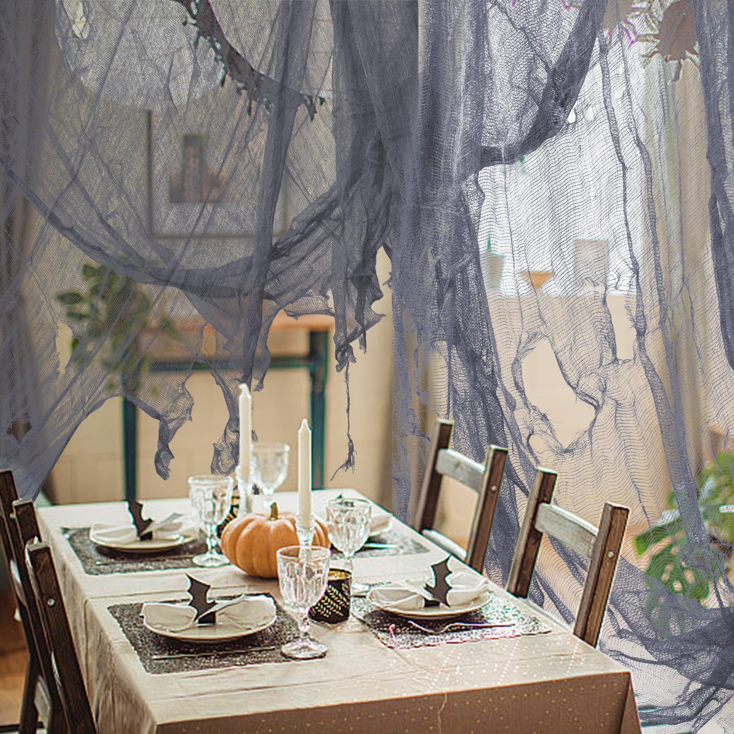 Watayo 600 x 40 Inch Large Size Halloween Creepy Cloth- Gray Halloween Spooky Fabric Cloth- Scary Creepy Gauze Cloth for Halloween Party Haunted House Windows Doorways Decorations