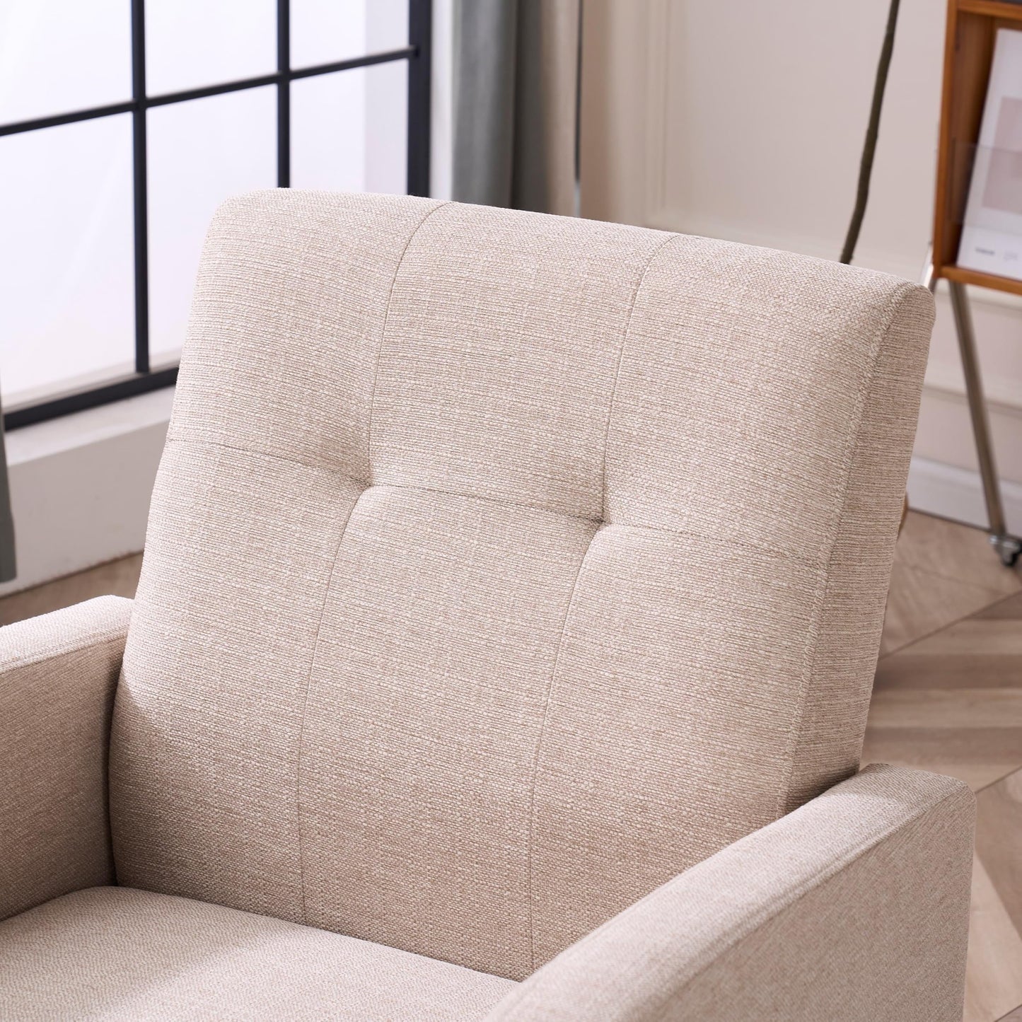 VKNOW Accent Chair Living Room Chair, Upholstered Linen Armchair Sofa Chairs for Bedroom, Living Room, Mid Century Modern Comfy Reading Chair,Beige