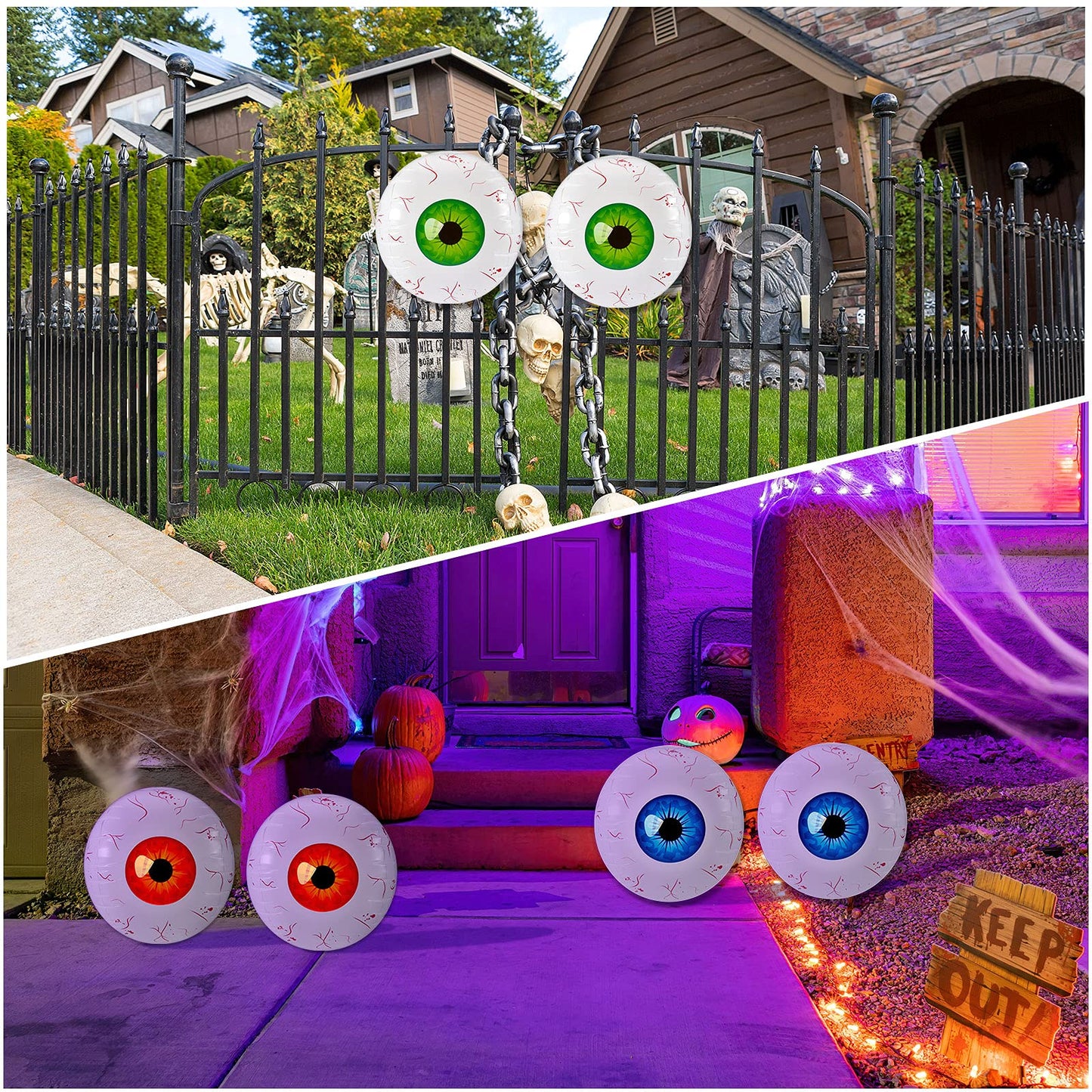 6 Pieces Halloween Pool Floats 22 Inches Inflatable Eyeball for Indoor and Outdoor Garden Yard Halloween Party Beach Balls Decorations, Green, Blue, Red