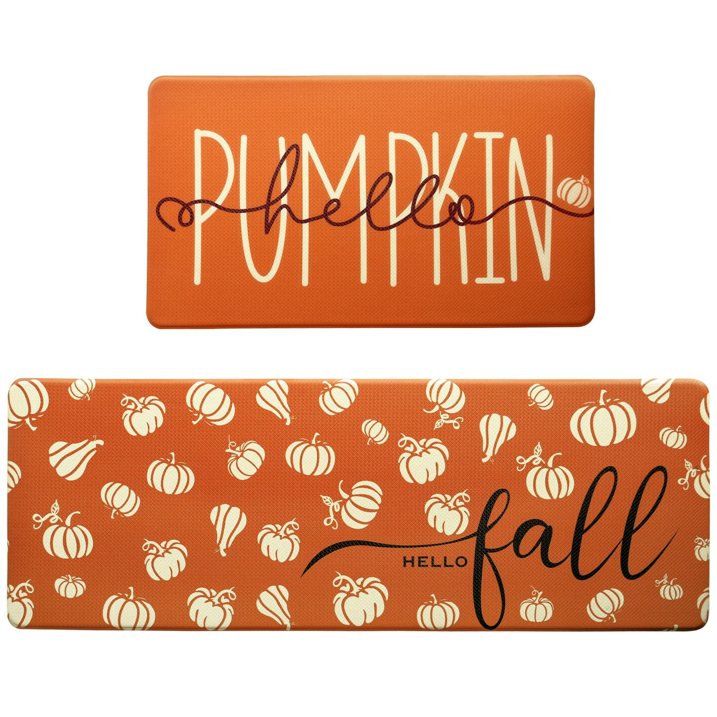 VivaNest Fall Autumn Pumpkin Orange Kitchen Rug Sets [2 PCs], Anti-Fatigue, Waterproof Non-Slip Kitchen Mats Heavy Duty Comfort Foam Rug for Kitchen, Floor, Laundry,17"x29"+17"x47"