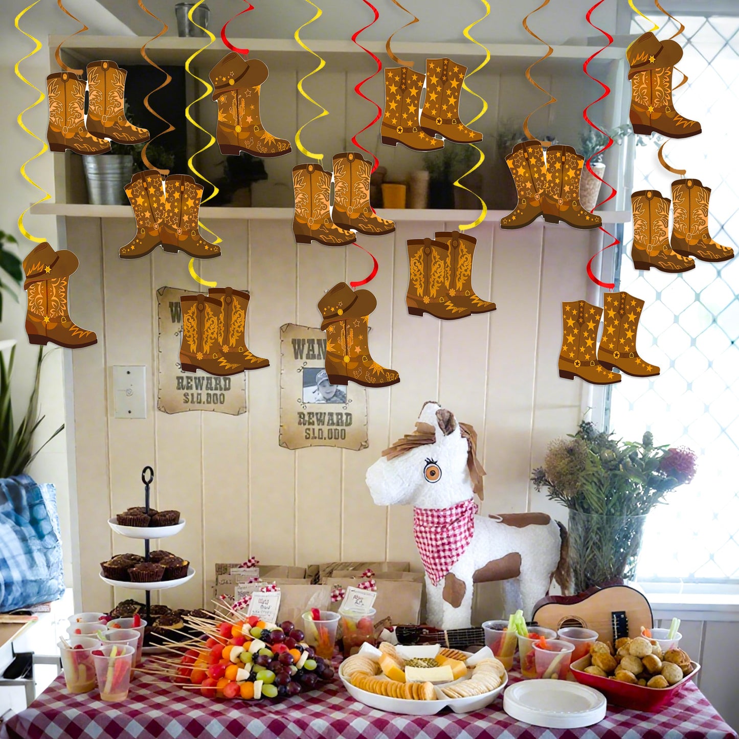 20pcs Cowboy Boots Hanging Swirls Western Theme Party Decorations Wild West Party Ceiling Streamers for Rodeo Cowgirl Cowboy Birthday Party Decorations Bachelorette Baby Shower Supplies