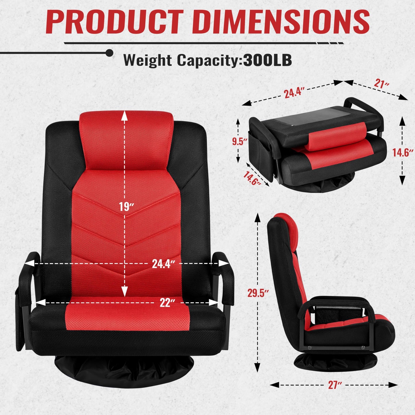 Yaheetech Floor Gaming Chair Swivel Video Game Chair Multipurpose Lazy Lounger Couch for Playing Games, TV, Reading with 6 Adjustable Position, Side Pocket, Armrest Handles