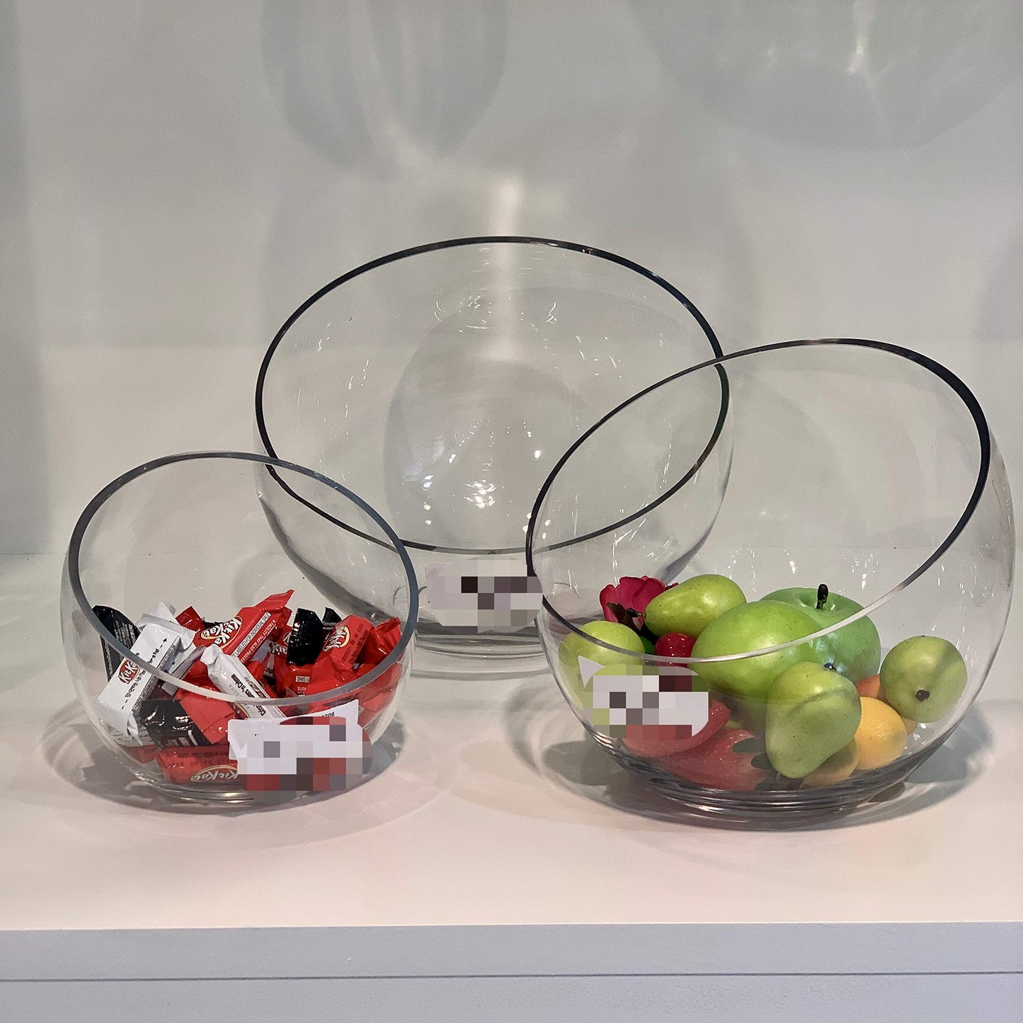 WGVI Clear Slant Cut Bowl Glass Vase, Glass Terrarium, Candy Dish, Glassware, Slant Open: 7". Height: 6" x 2.7". Base: 4" (1 Piece)