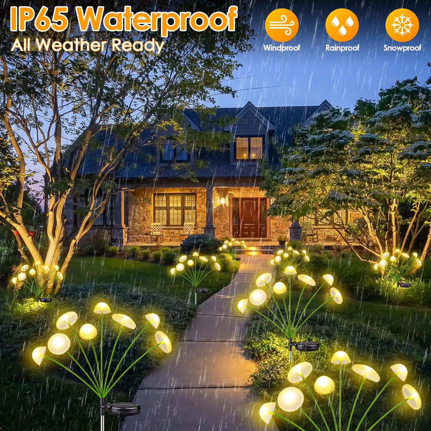 4PK 32LED Solar Garden Lights Outdoor, Mushroom Solar Lights Outdoor, IP65 Waterproof Firefly Light Outside Decor for Patio Pathway, Sway by Wind for Pathway Garden Mushroom Decorations, Warm White