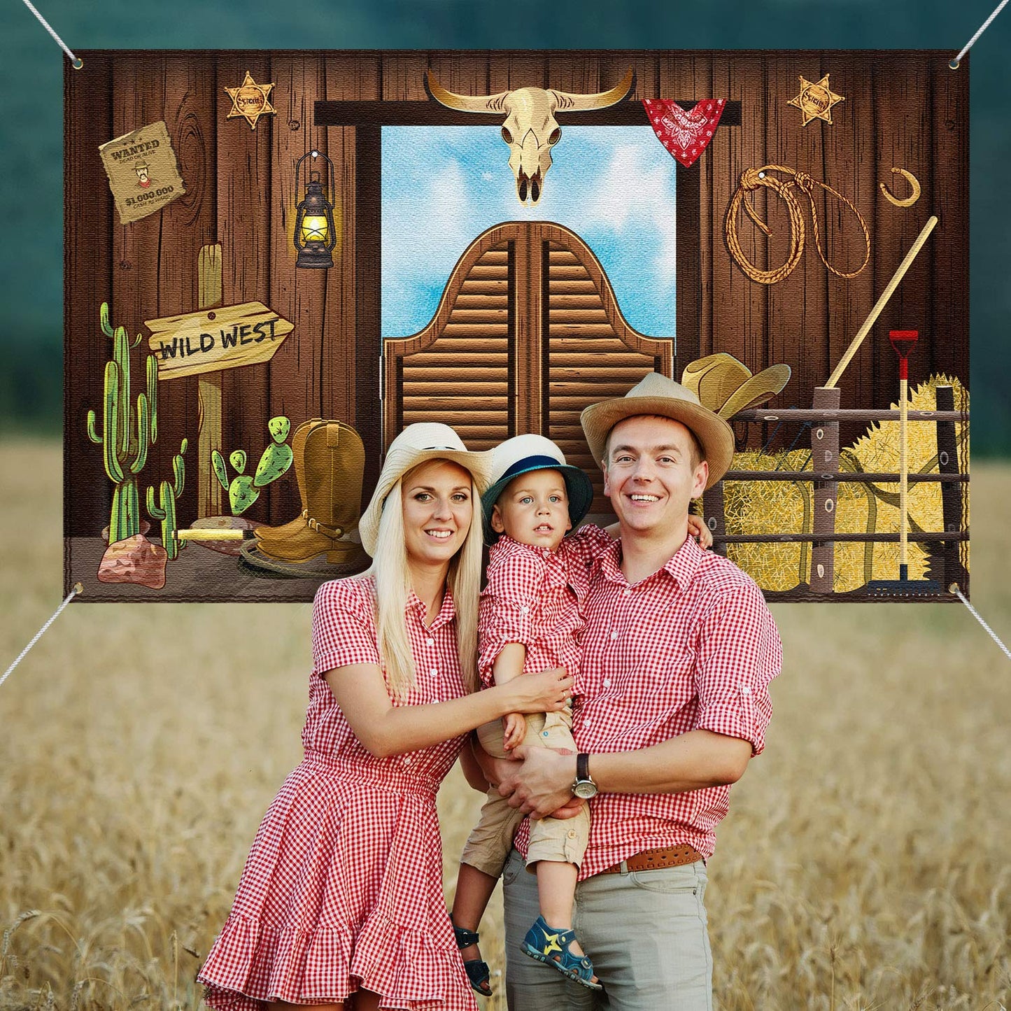 Western Party Decorations, 70.8 x 43.3 Inch Large Cowboy Backdrop Western Theme Banner Rustic Wild West Decor, Cowboy Party Supplies Baby Shower Photo Booth Backdrop Background