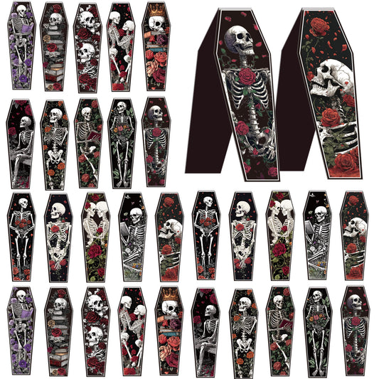 30 Pcs Gothic Skeleton Magnetic Bookmarks, Coffin-Shaped Rose and Skull Book Mark Clips for Book Lovers, Dark Romance Magnet Page Markers for Women Men, Halloween Bookish Gifts