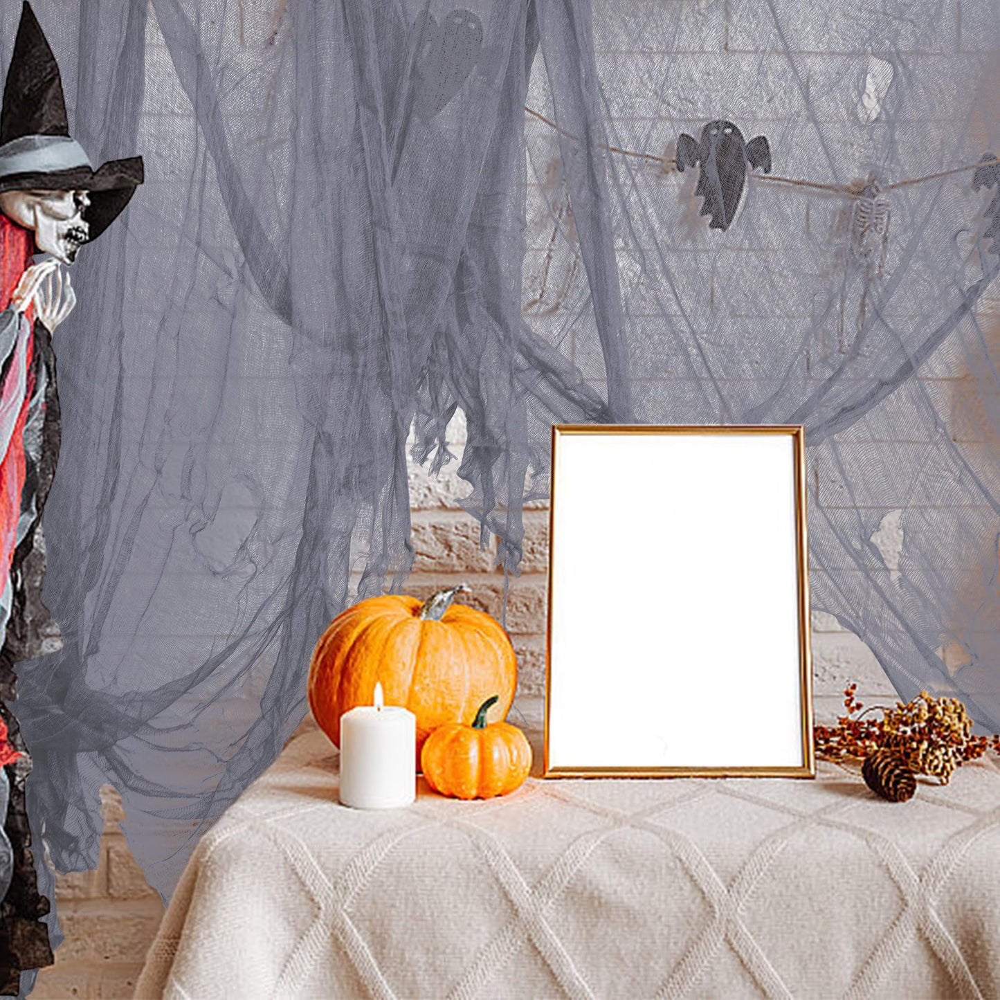 Watayo 600 x 40 Inch Large Size Halloween Creepy Cloth- Gray Halloween Spooky Fabric Cloth- Scary Creepy Gauze Cloth for Halloween Party Haunted House Windows Doorways Decorations